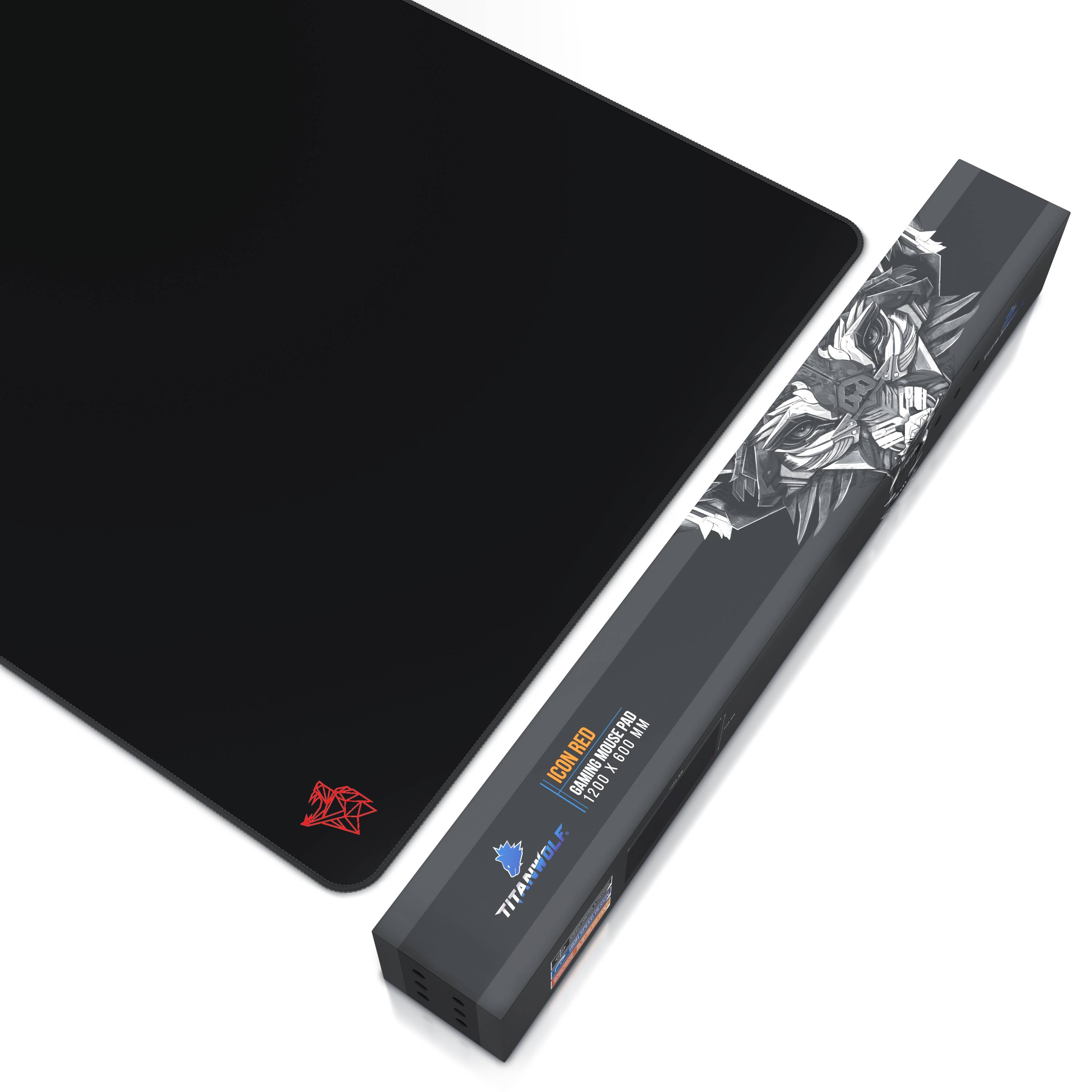 Titanwolf Gaming Mauspad, XXXL Speed Mousepad 1200 x 600 mm, Geschwindigkeit & Präzision, Logo rot