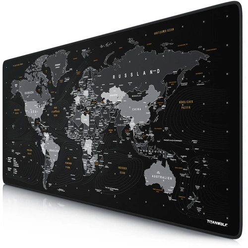 Titanwolf Gaming Mauspad XXL, glattes Stoffgewebe, Speed Mousepad 900 x 400mm große Fläche, Weltkarte deutsch Titanwolf Gaming Mauspad XXL, glattes Stoffgewebe, Speed Mousepad 900 x 400mm große Fläche, Weltkarte deutsch