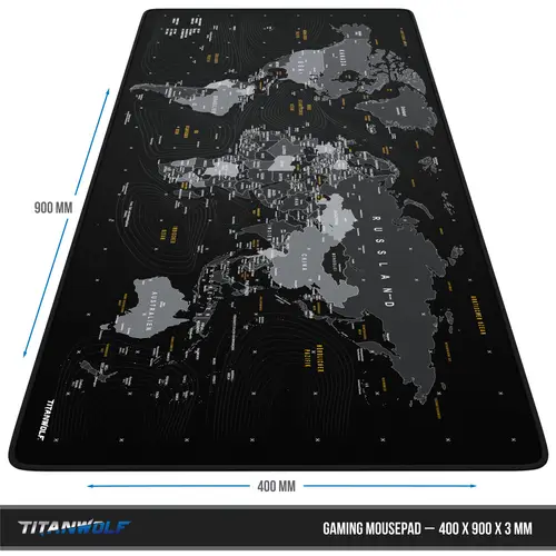Titanwolf Gaming Mauspad XXL, glattes Stoffgewebe, Speed Mousepad 900 x 400mm große Fläche, Weltkarte deutsch Titanwolf Gaming Mauspad XXL, glattes Stoffgewebe, Speed Mousepad 900 x 400mm große Fläche, Weltkarte deutsch