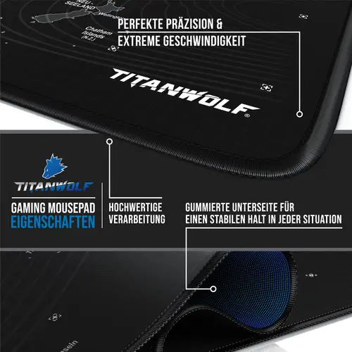 Titanwolf Gaming Mauspad XXL, glattes Stoffgewebe, Speed Mousepad 900 x 400mm große Fläche, Weltkarte deutsch Titanwolf Gaming Mauspad XXL, glattes Stoffgewebe, Speed Mousepad 900 x 400mm große Fläche, Weltkarte deutsch