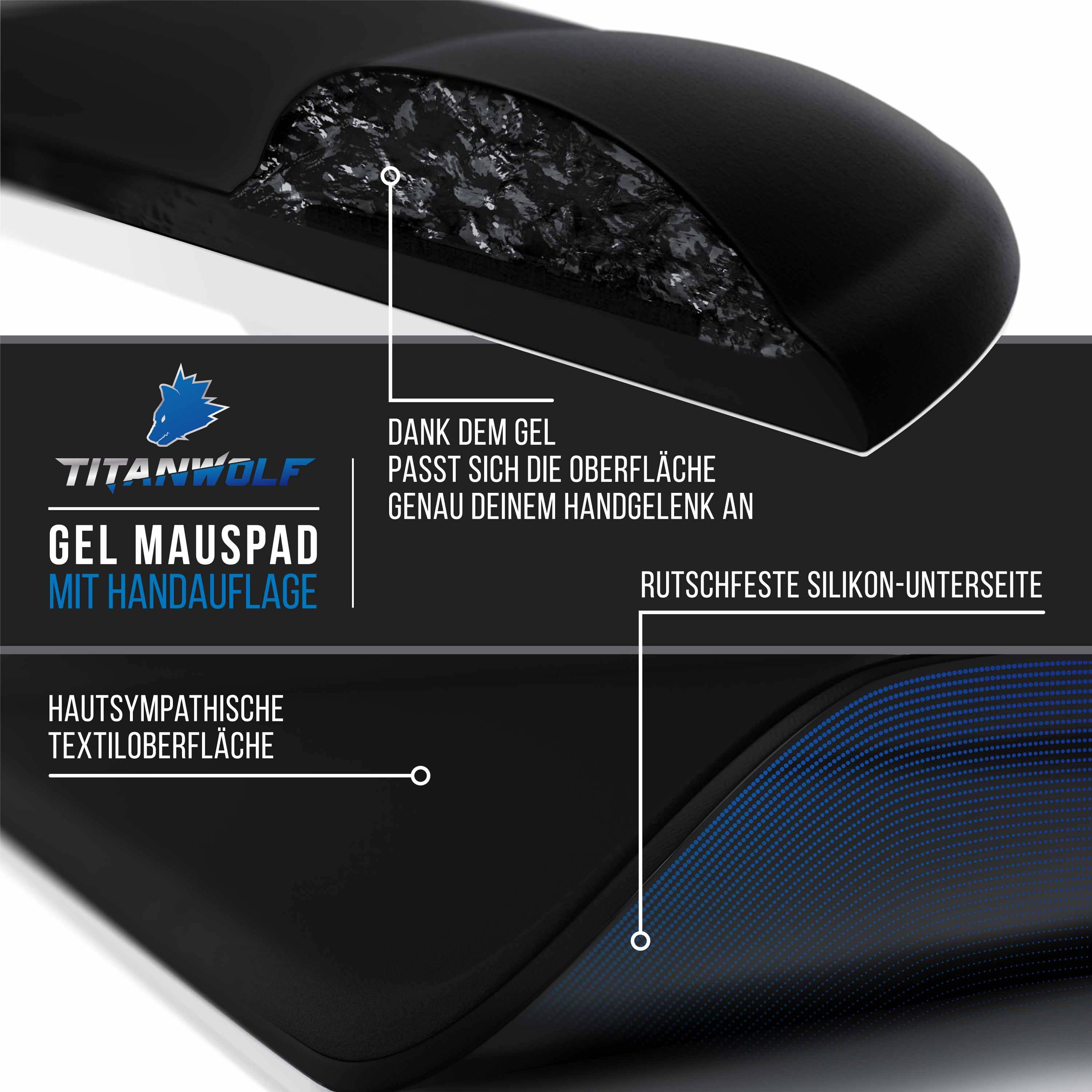 Titanwolf Gel Mauspad mit Handgelenkpolster Office Mousepad mit Handgelenkauflage