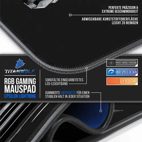 Titanwolf RGB Gaming Mauspad, Mousepad XL 800 x 300mm verbessert Präzision & Geschwindigkeit, Epsilon Titanwolf RGB Gaming Mauspad, Mousepad XL 800 x 300mm verbessert Präzision & Geschwindigkeit, Epsilon