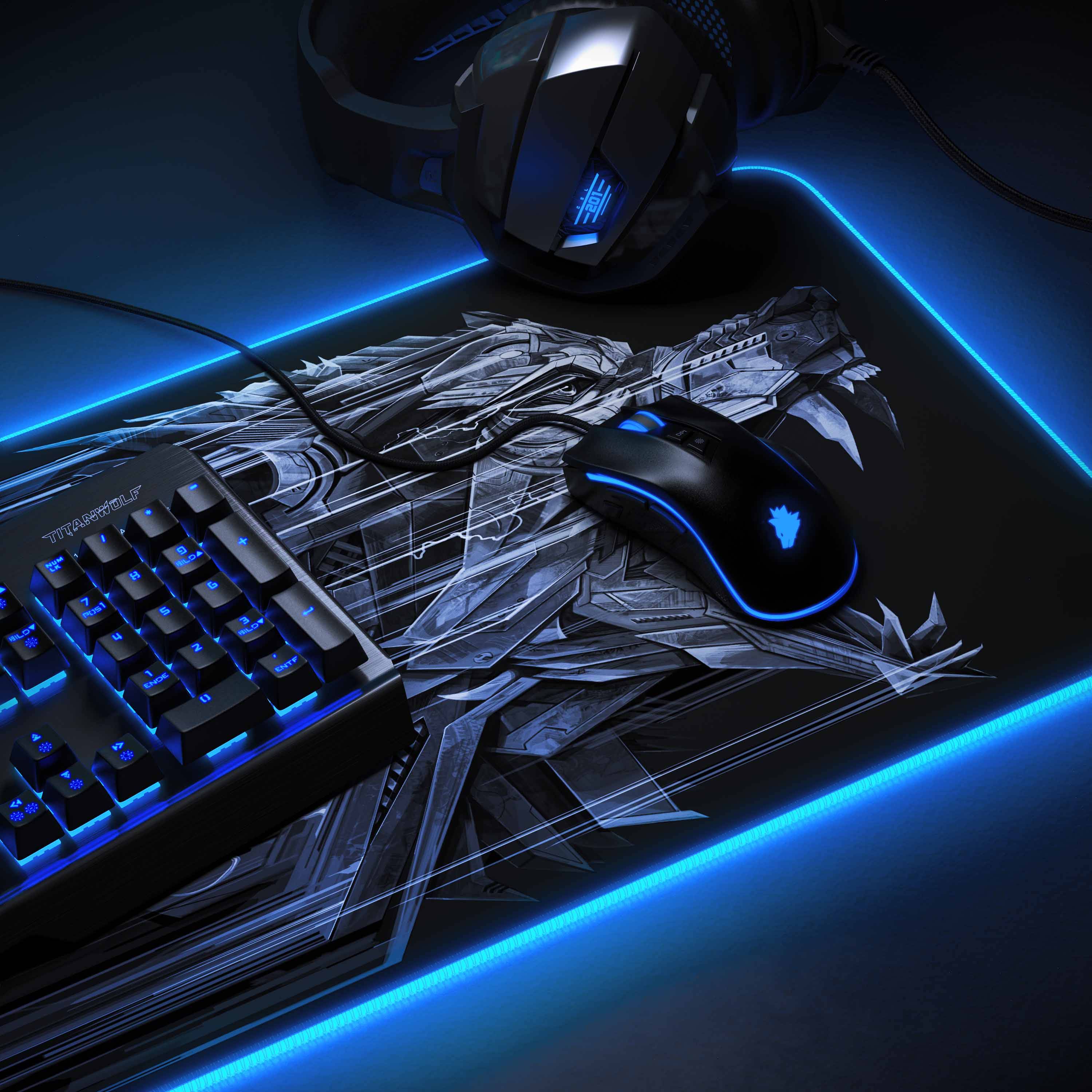 Titanwolf RGB Gaming Mauspad, Mousepad XL 800 x 300mm verbessert Präzision & Geschwindigkeit, Epsilon