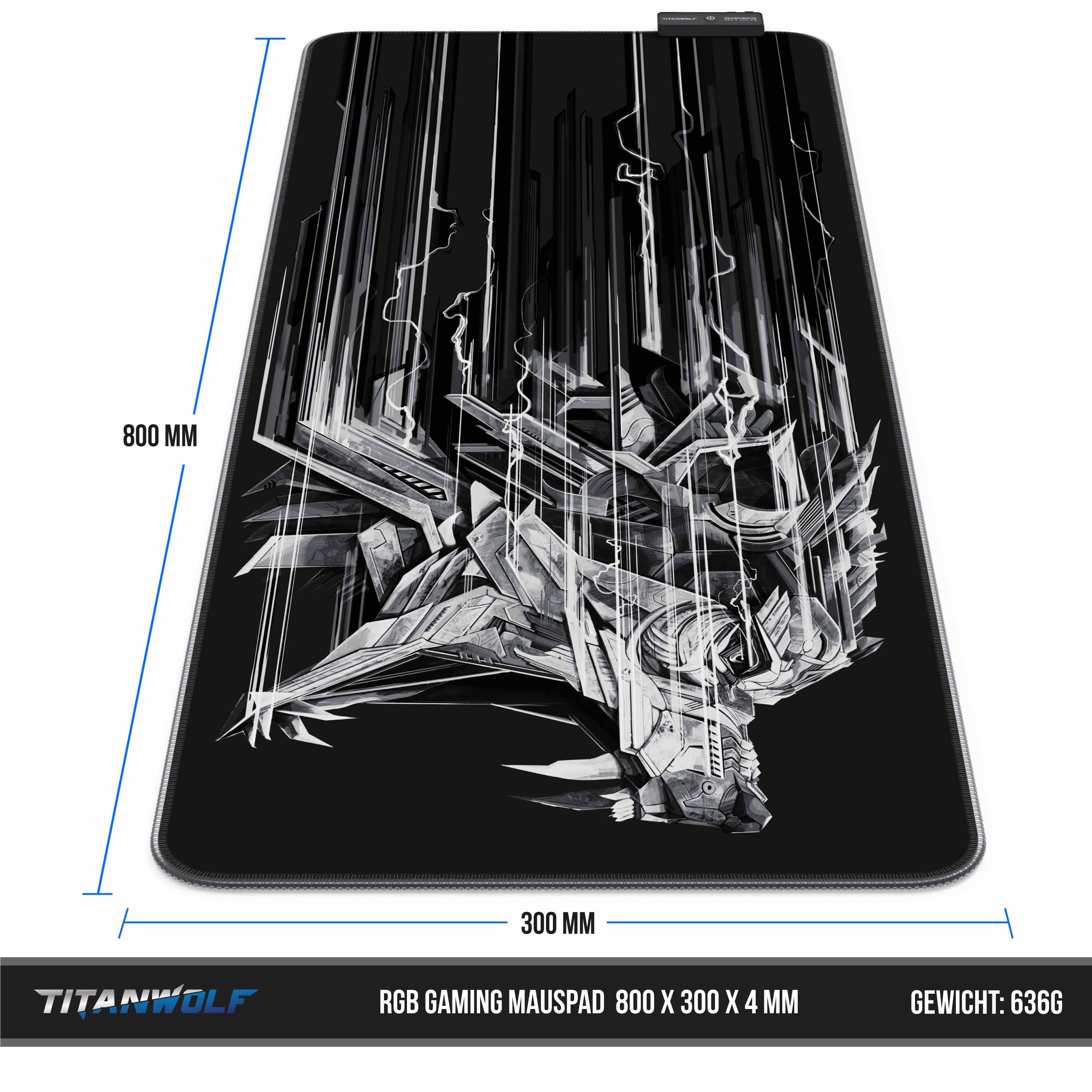 Titanwolf RGB Gaming Mauspad, Mousepad XL 800 x 300mm verbessert Präzision & Geschwindigkeit, Epsilon