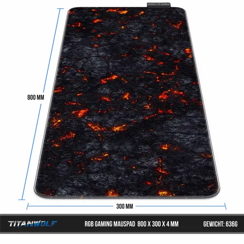 Titanwolf RGB Gaming Mauspad, Mousepad XL 800 x 300mm verbessert Präzision & Geschwindigkeit, Lavamotiv Titanwolf RGB Gaming Mauspad, Mousepad XL 800 x 300mm verbessert Präzision & Geschwindigkeit, Lavamotiv