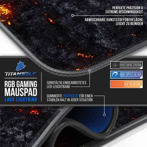 Titanwolf RGB Gaming Mauspad, Mousepad XL 800 x 300mm verbessert Präzision & Geschwindigkeit, Lavamotiv Titanwolf RGB Gaming Mauspad, Mousepad XL 800 x 300mm verbessert Präzision & Geschwindigkeit, Lavamotiv