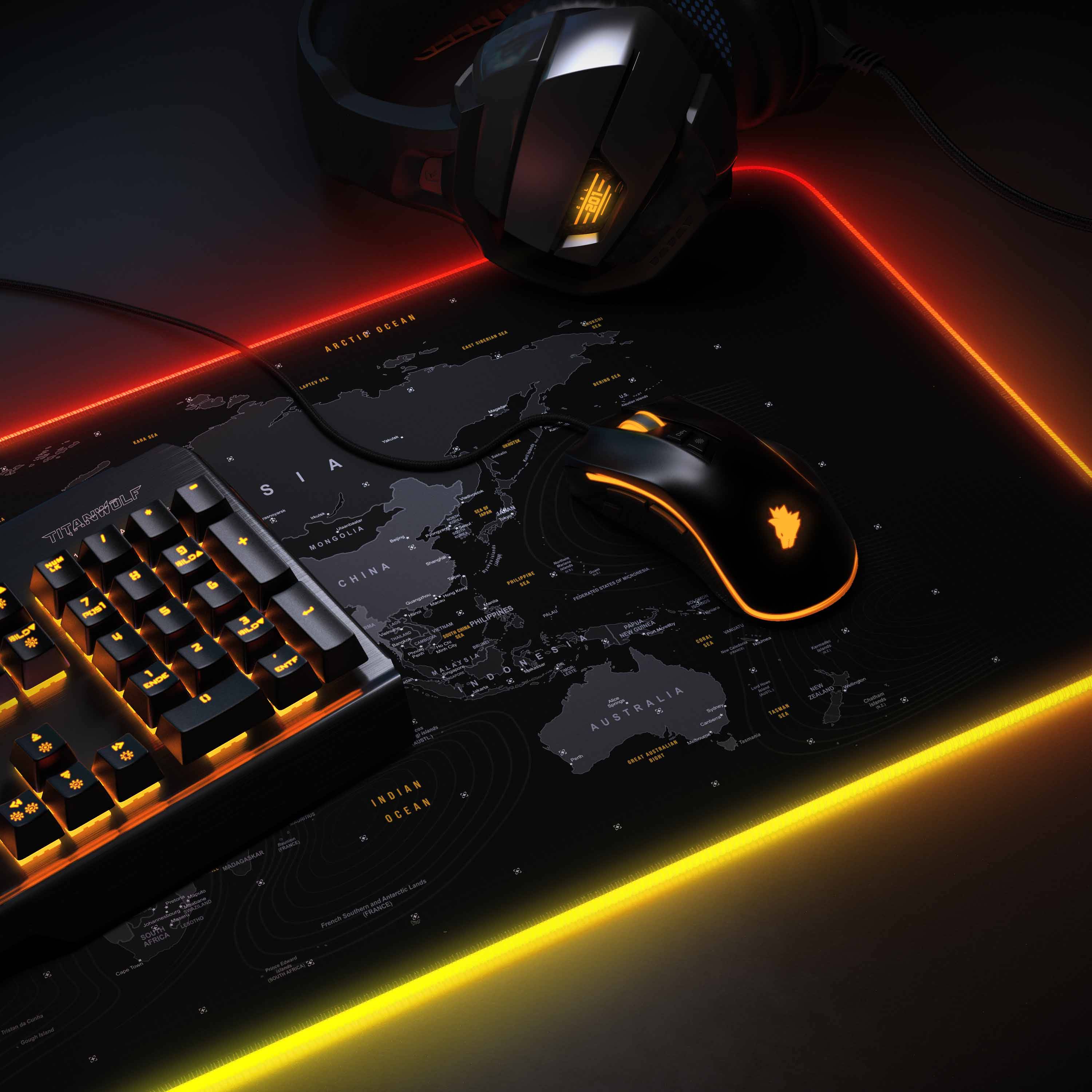Titanwolf RGB Gaming Mauspad, Mousepad XL 800 x 300mm verbessert Präzision & Geschwindigkeit, Global