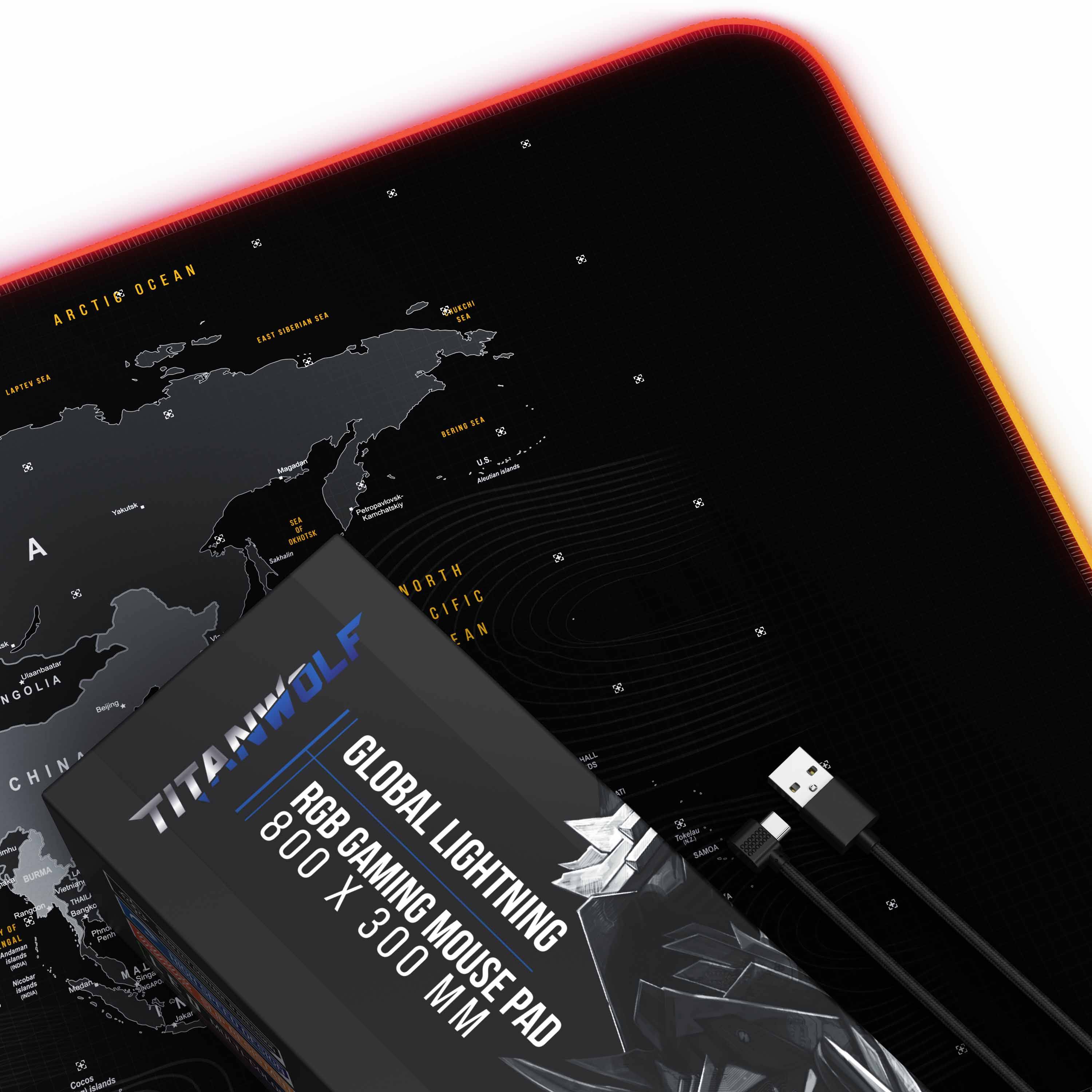 Titanwolf RGB Gaming Mauspad, Mousepad XL 800 x 300mm verbessert Präzision & Geschwindigkeit, Global