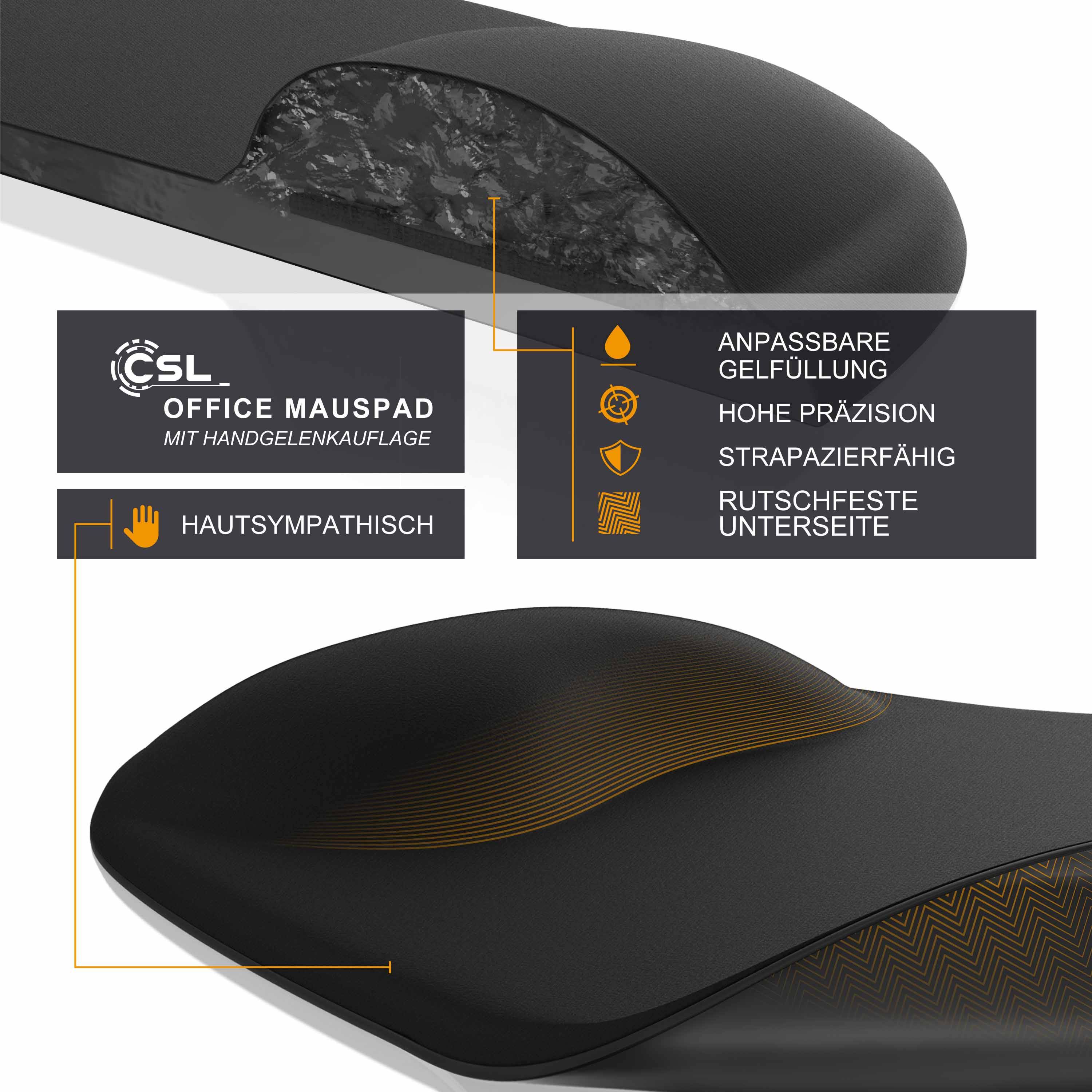 CSL Mauspad 2er Spar-Set mit ergonomischer Handgelenkauflage, Gel Komfort Office Mousepad