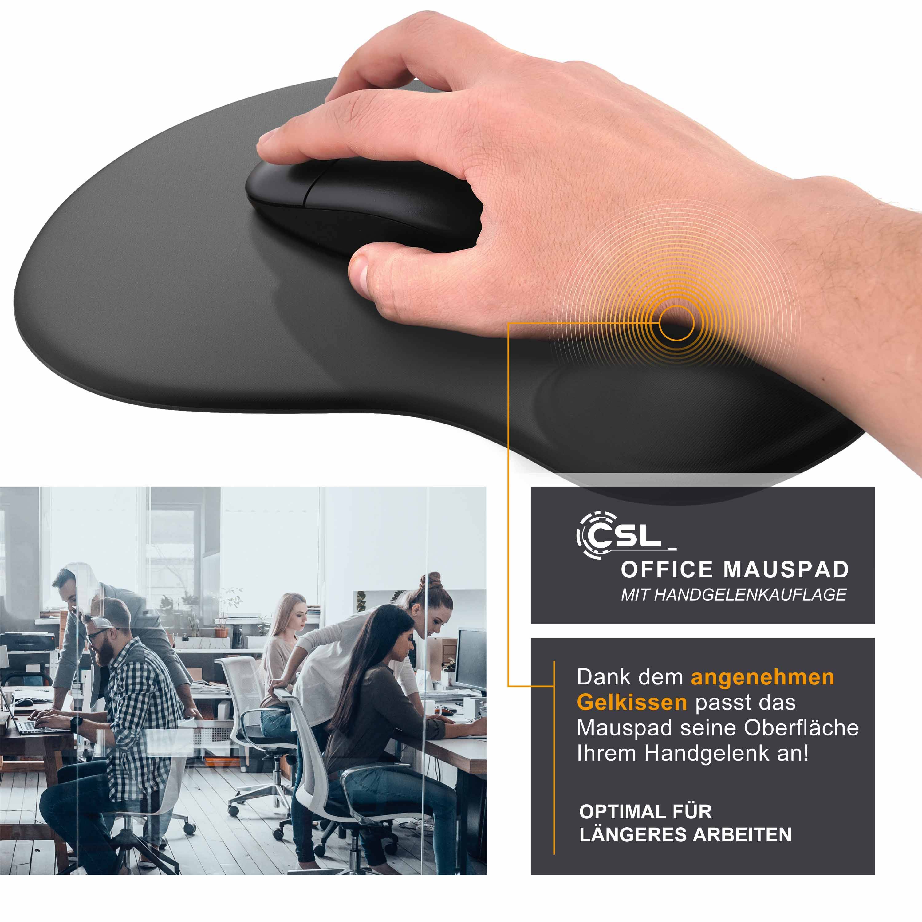 CSL Mauspad 2er Spar-Set mit ergonomischer Handgelenkauflage, Gel Komfort Office Mousepad