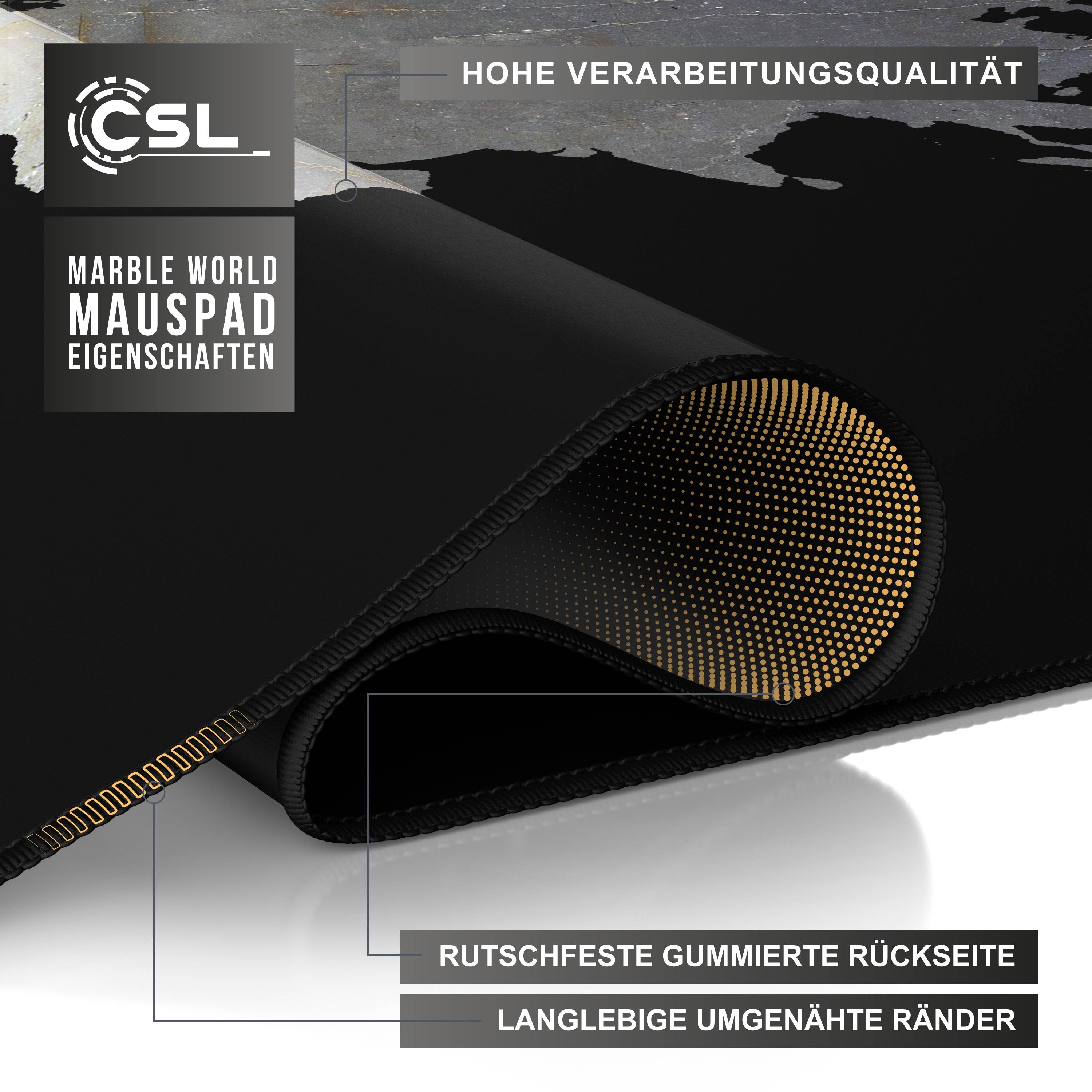CSL Gaming Mauspad, XXL Schreibtischunterlage 900 x 400mm, Präzision & Geschwindigkeit, Marmor schwarz