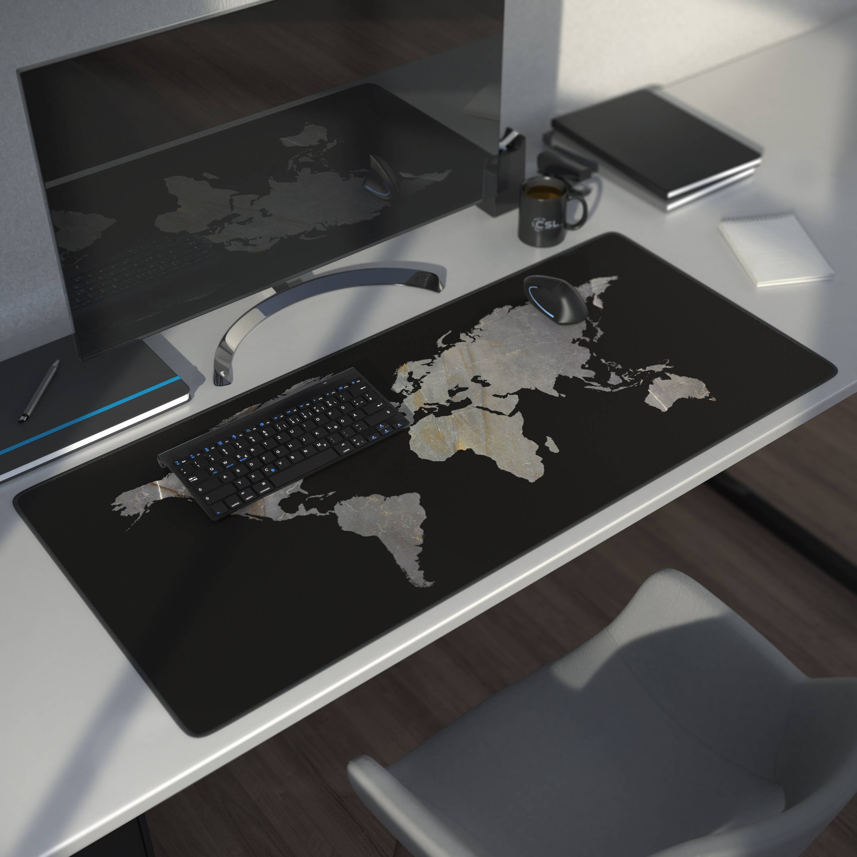CSL Gaming Mauspad, XXL Schreibtischunterlage 900 x 400mm, Präzision & Geschwindigkeit, Marmor schwarz