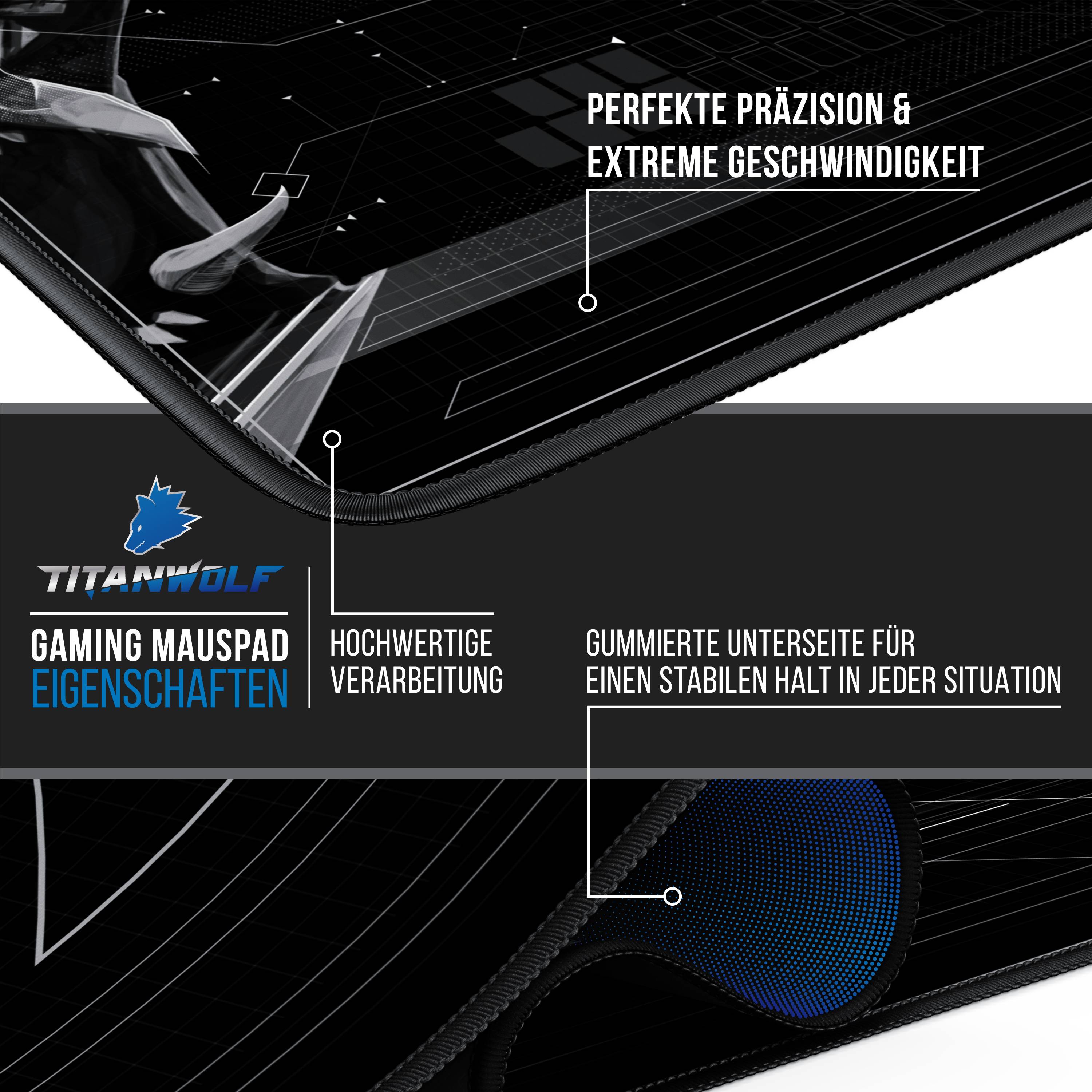 Titanwolf Gaming Mauspad, XXXL Speed Mousepad 1200 x 600 mm, Geschwindigkeit & Präzision, Doppelwolf