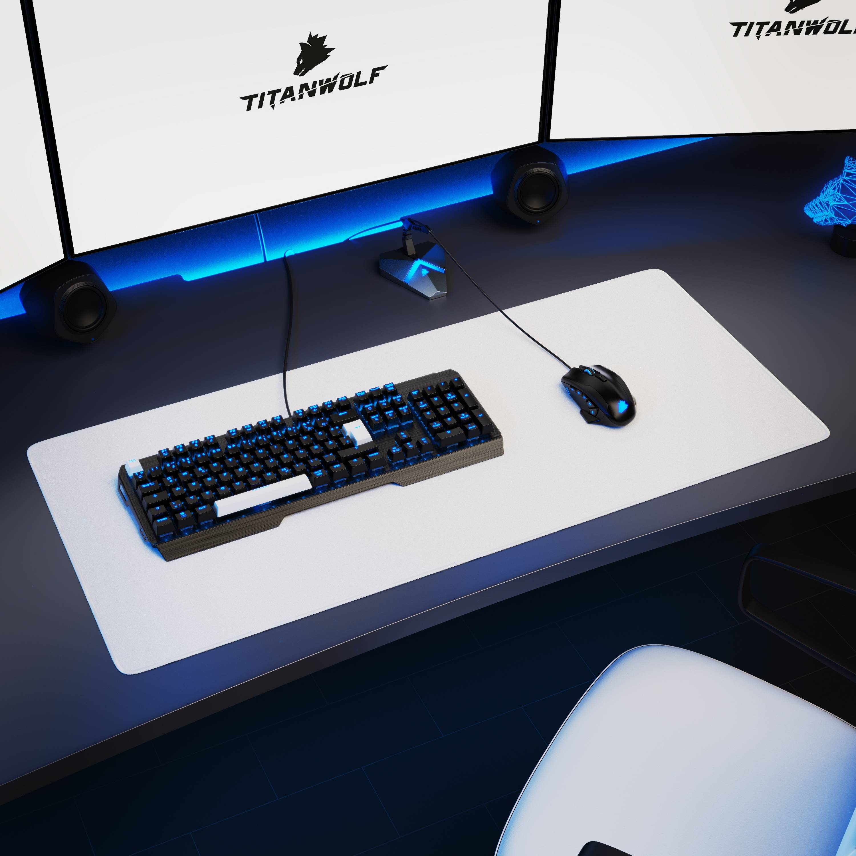 Titanwolf Gaming Mauspad, XXL Speed Gaming Mousepad / Extragroße Fläche von 900 x 400mm, weiß
