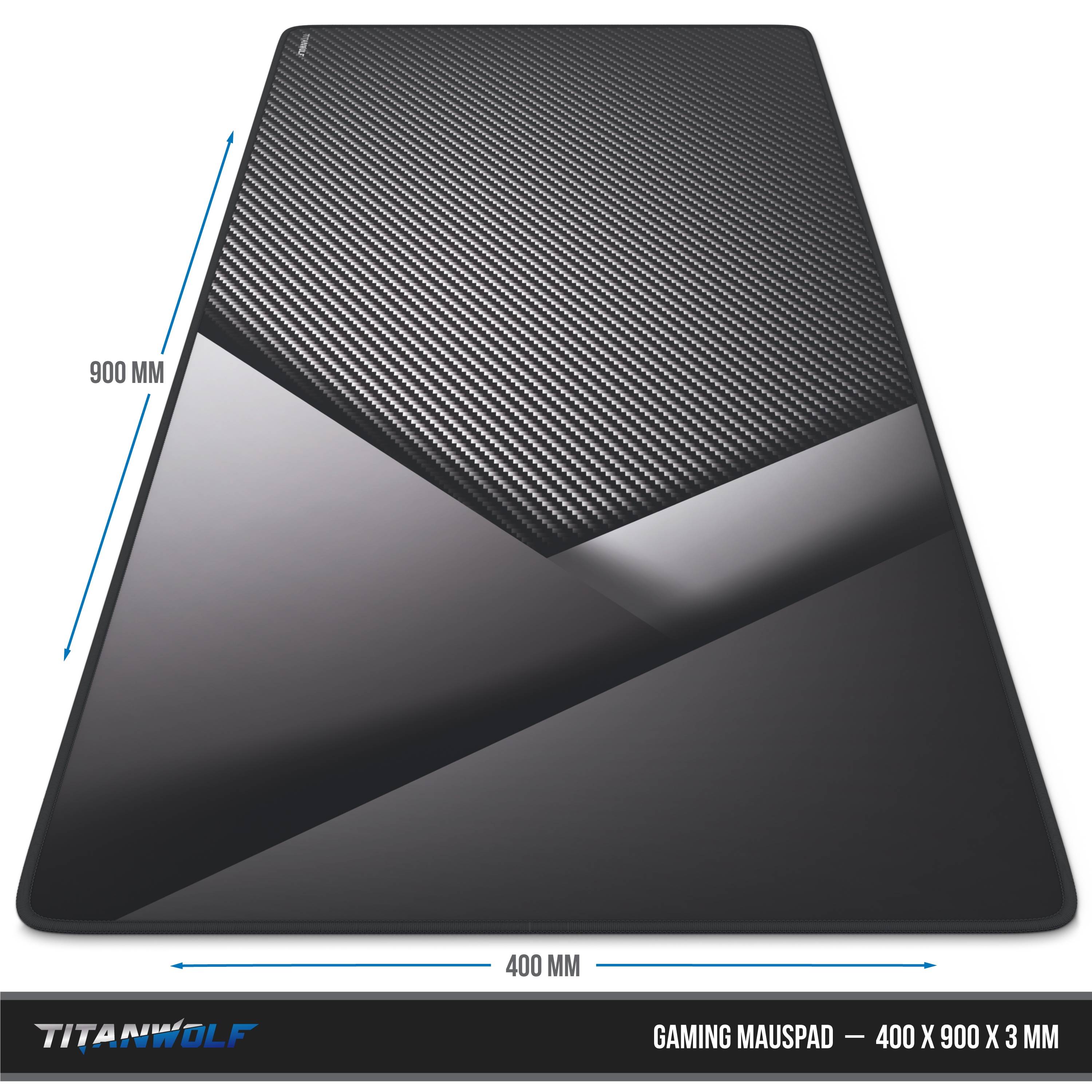 Titanwolf Gaming Mauspad, 900 x 400mm XXL Mousepad, verbessert Präzision & Geschwindigkeit, Carbon