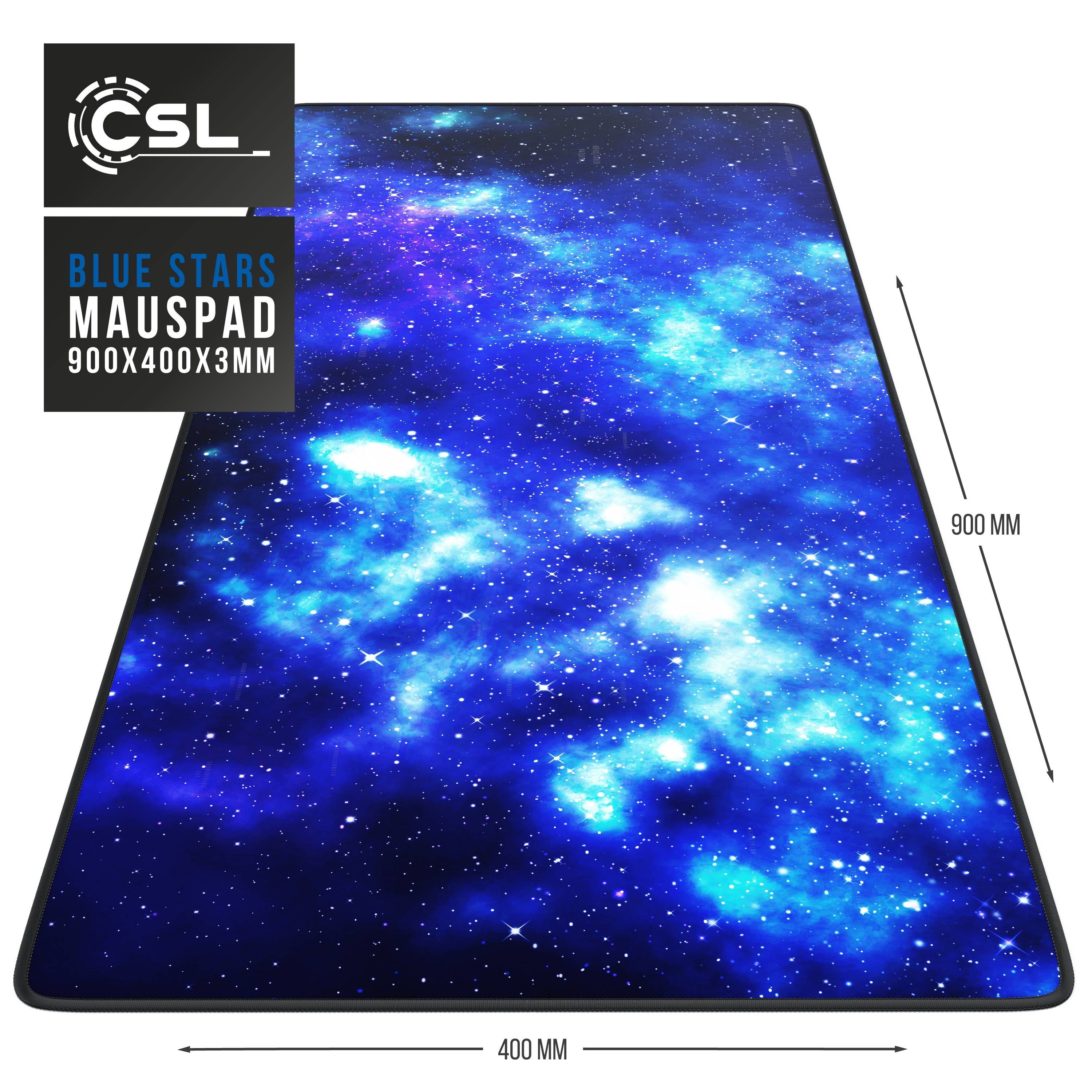 CSL Gaming Mauspad, XXL Schreibtischunterlage 900 x 400mm, Präzision & Geschwindigkeit, Blaue Sterne