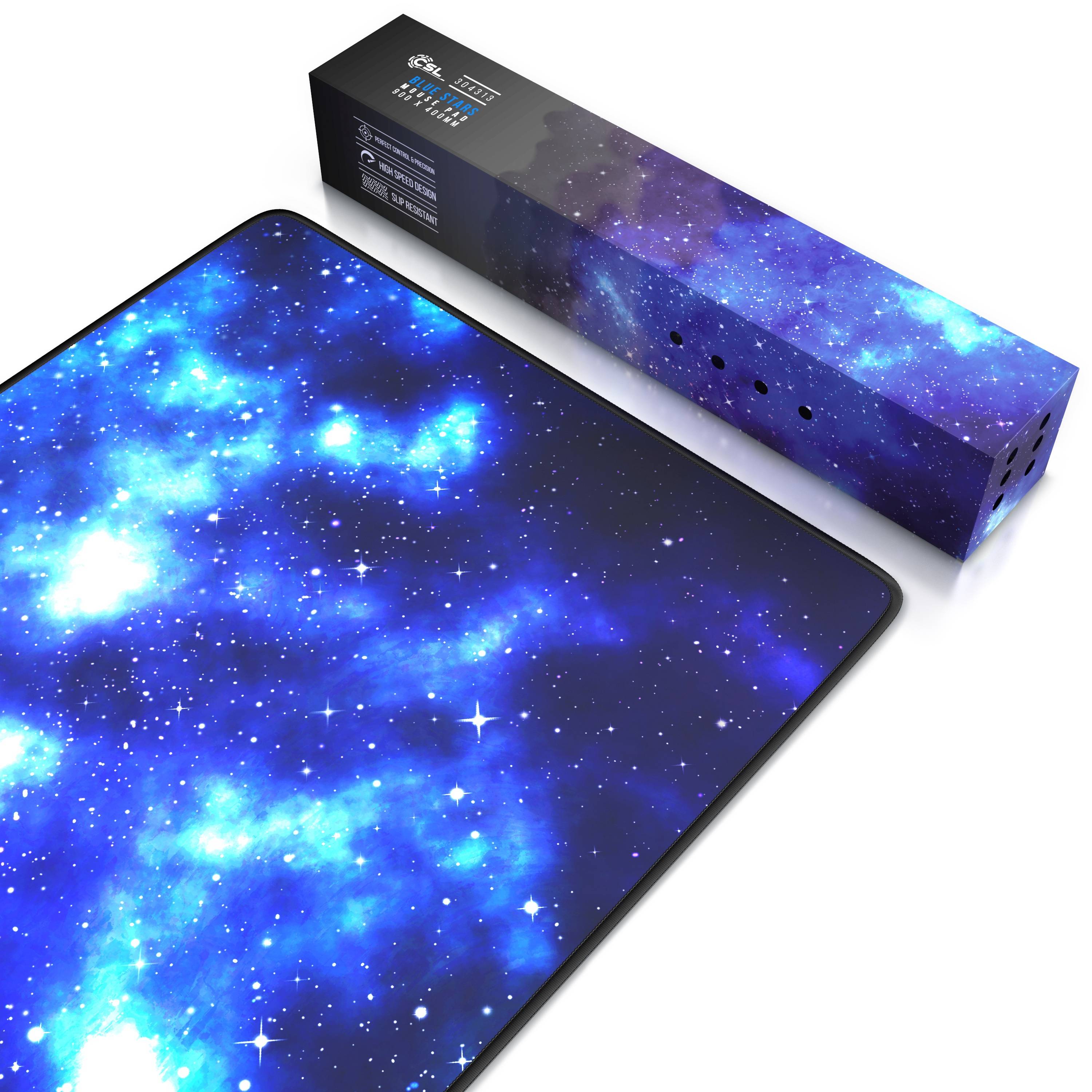 CSL Gaming Mauspad, XXL Schreibtischunterlage 900 x 400mm, Präzision & Geschwindigkeit, Blaue Sterne