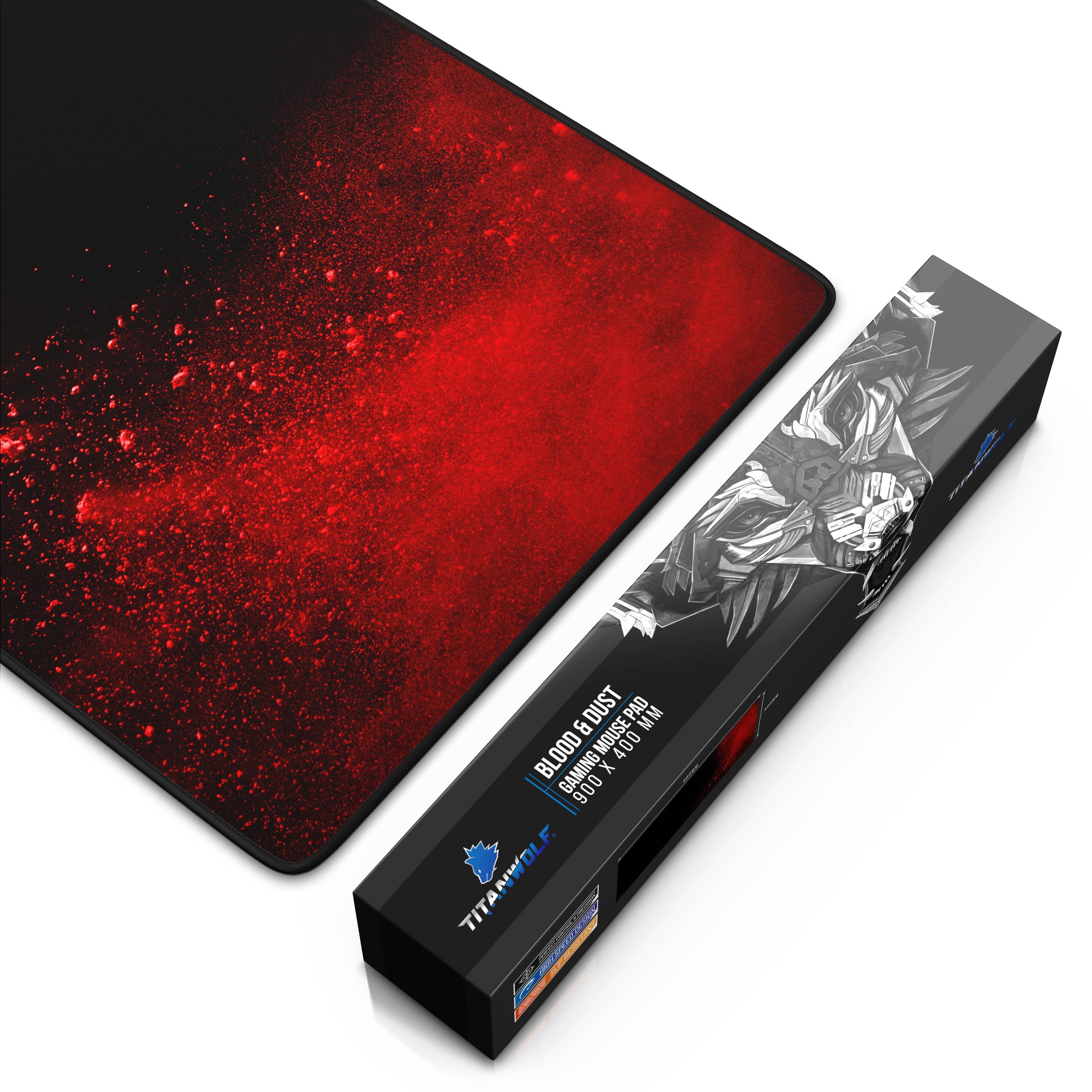 Titanwolf Gaming Mauspad XXL, glattes Stoffgewebe, Speed Mousepad 900 x 400mm große Fläche, Blood