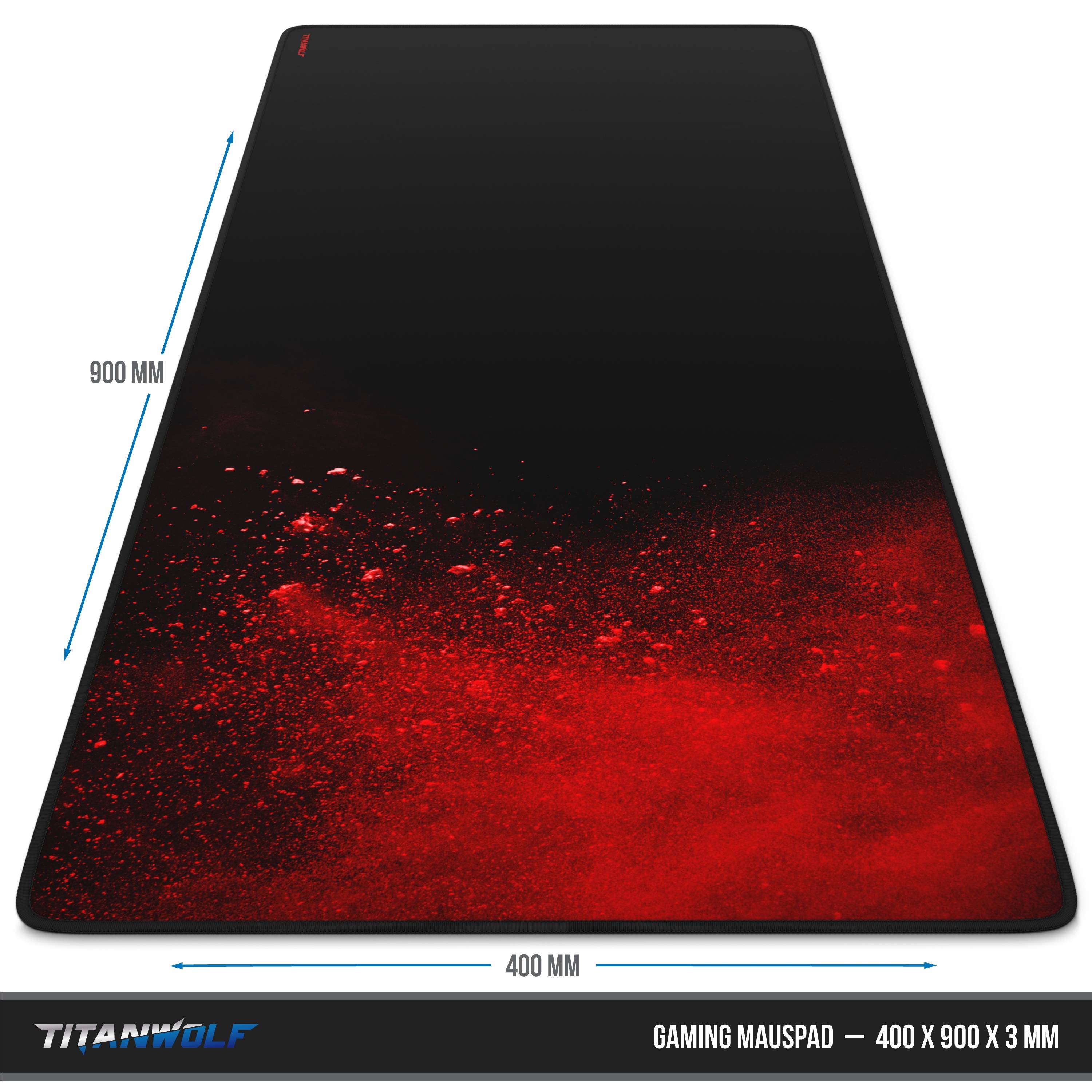 Titanwolf Gaming Mauspad XXL, glattes Stoffgewebe, Speed Mousepad 900 x 400mm große Fläche, Blood