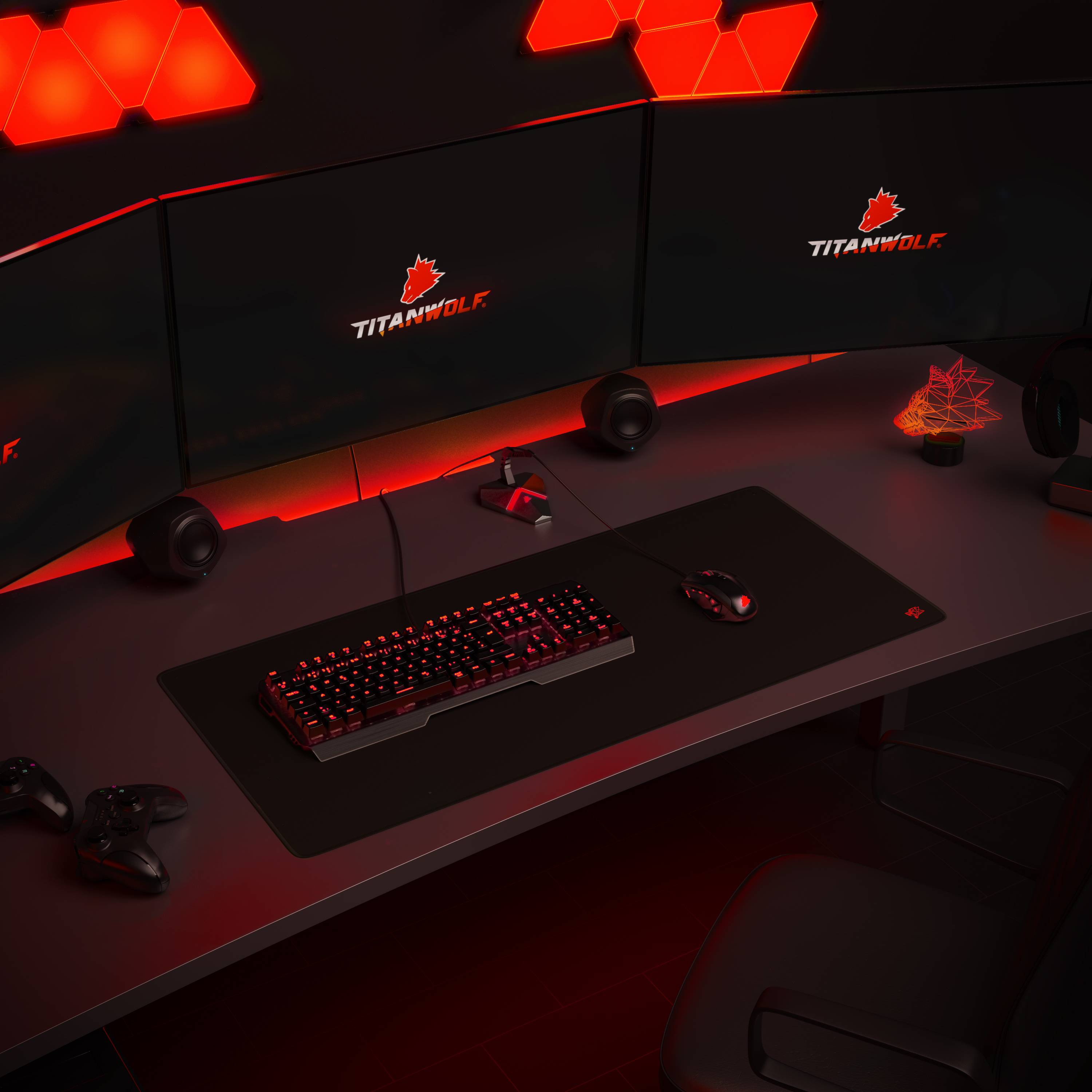 Titanwolf Gaming Mauspad, XXL Speed Gaming Mousepad / Extragroße Fläche von 900 x 400mm, Icon rot