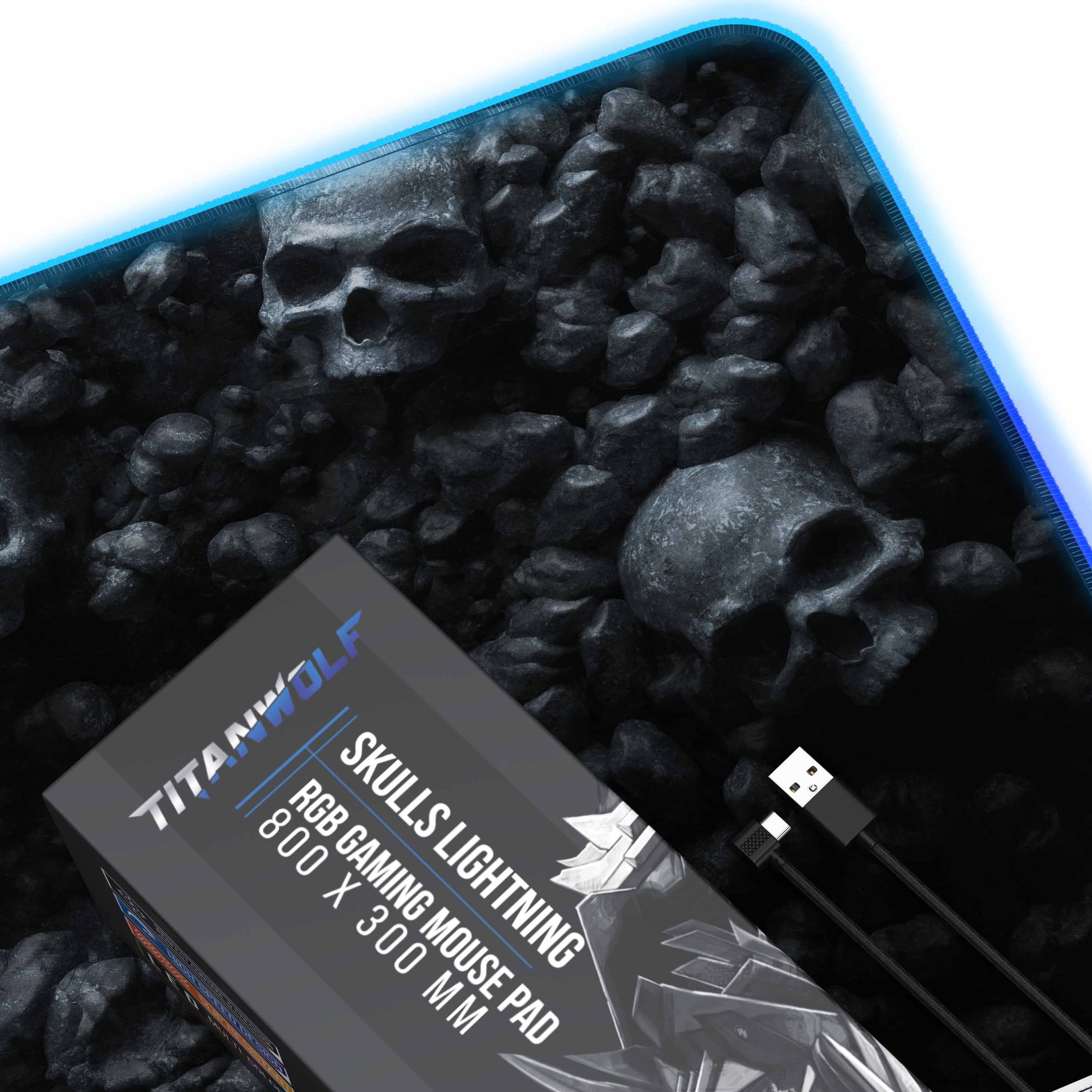 Titanwolf RGB Gaming Mauspad, Mousepad XL 800 x 300mm verbessert Präzision & Geschwindigkeit, Skulls