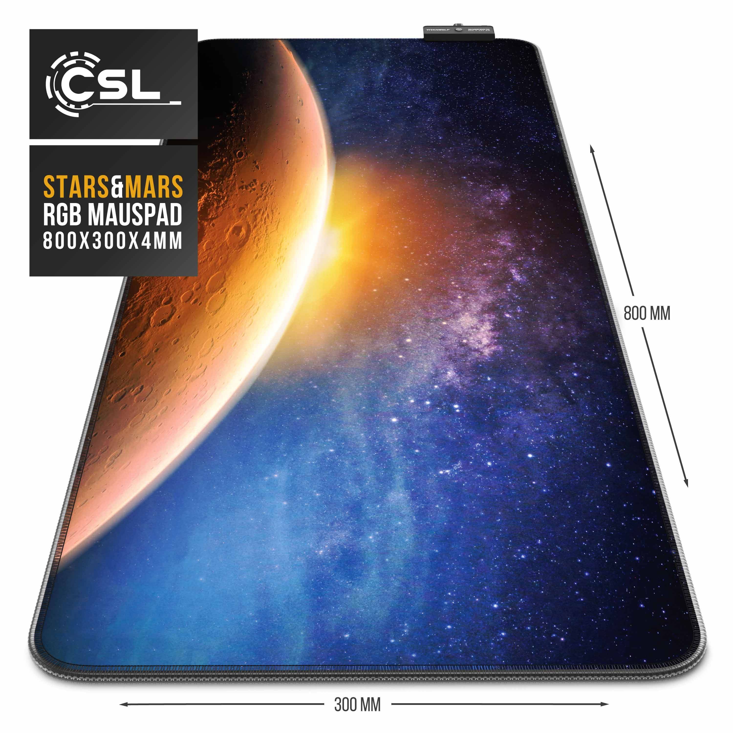 CSL RGB Gaming Mauspad, Gaming Mauspad - 800 x 300 mm XL Mousepad - LED Multi Color, Stars & Mars