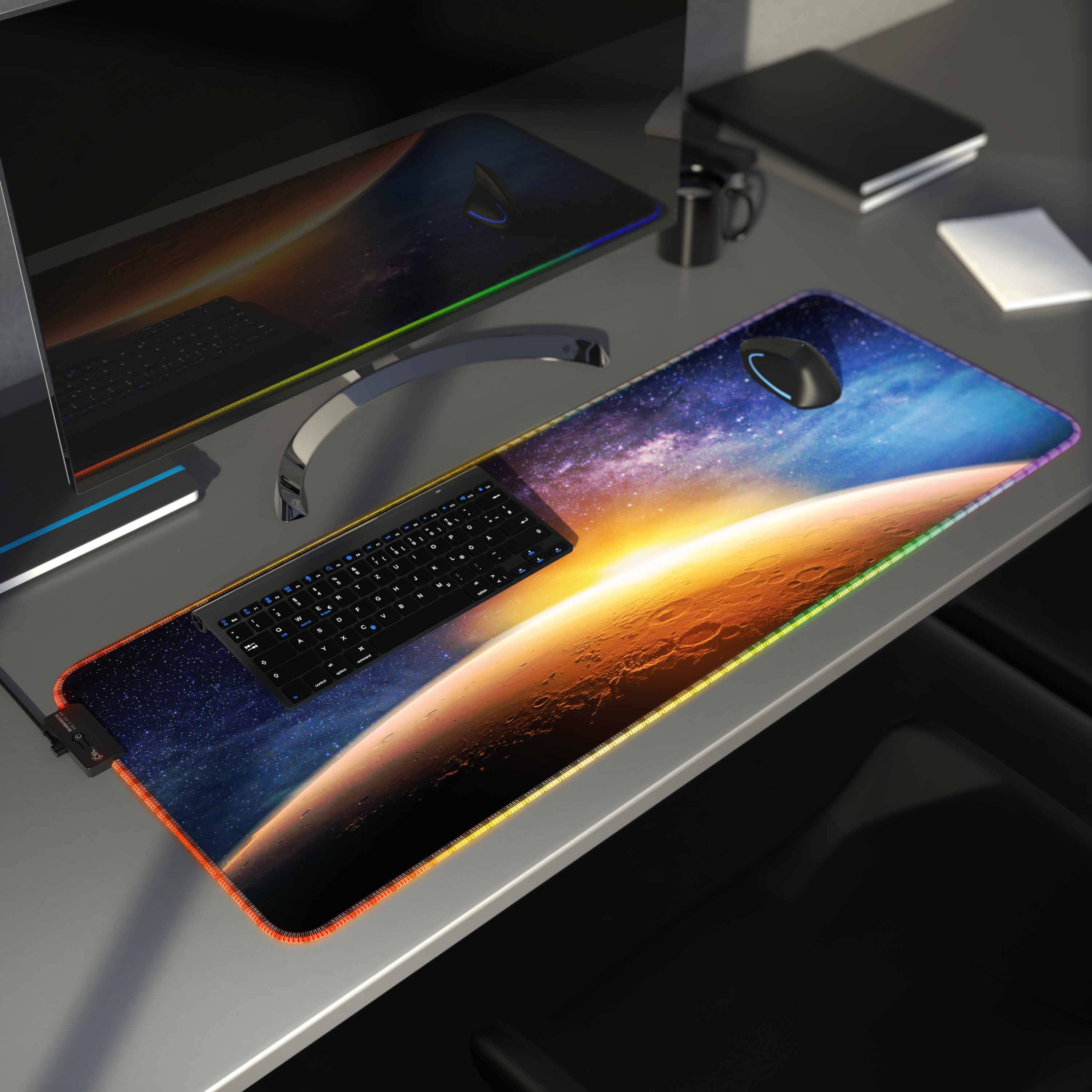 CSL RGB Gaming Mauspad, Gaming Mauspad - 800 x 300 mm XL Mousepad - LED Multi Color, Stars & Mars