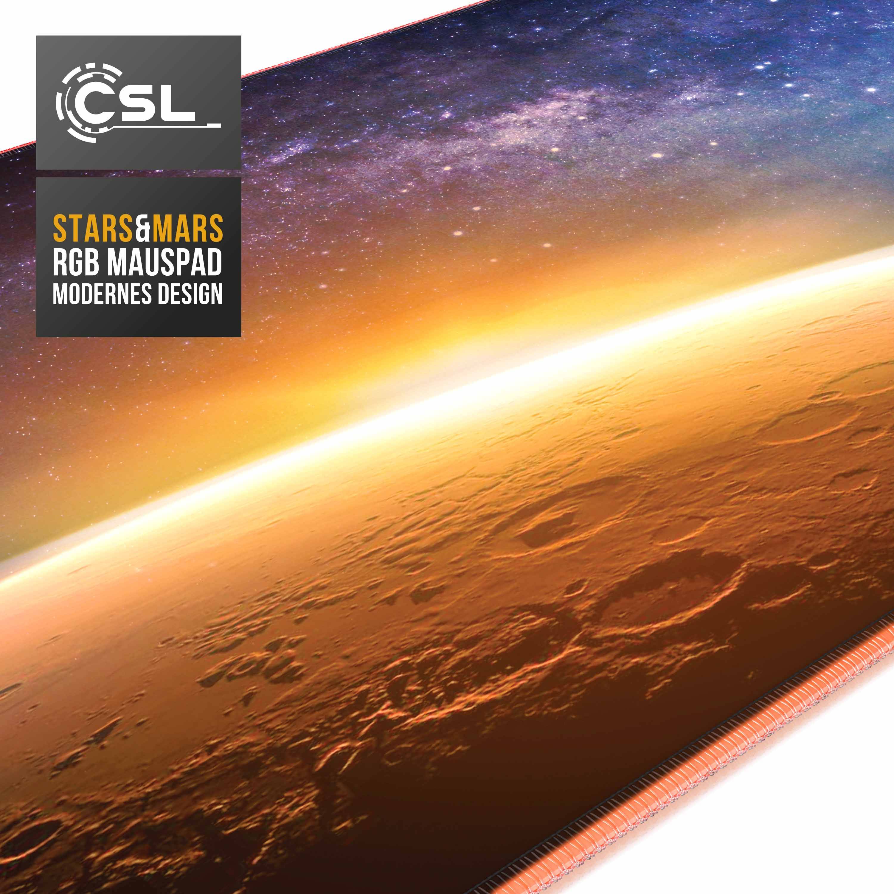 CSL RGB Gaming Mauspad, Gaming Mauspad - 800 x 300 mm XL Mousepad - LED Multi Color, Stars & Mars