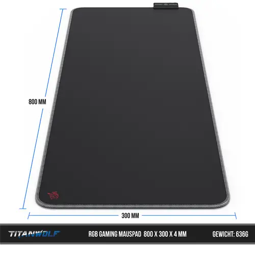 Titanwolf RGB Gaming Mauspad, Mousepad XL 800 x 300mm verbessert Präzision & Geschwindigkeit, Emblem rot Titanwolf RGB Gaming Mauspad, Mousepad XL 800 x 300mm verbessert Präzision & Geschwindigkeit, Emblem rot