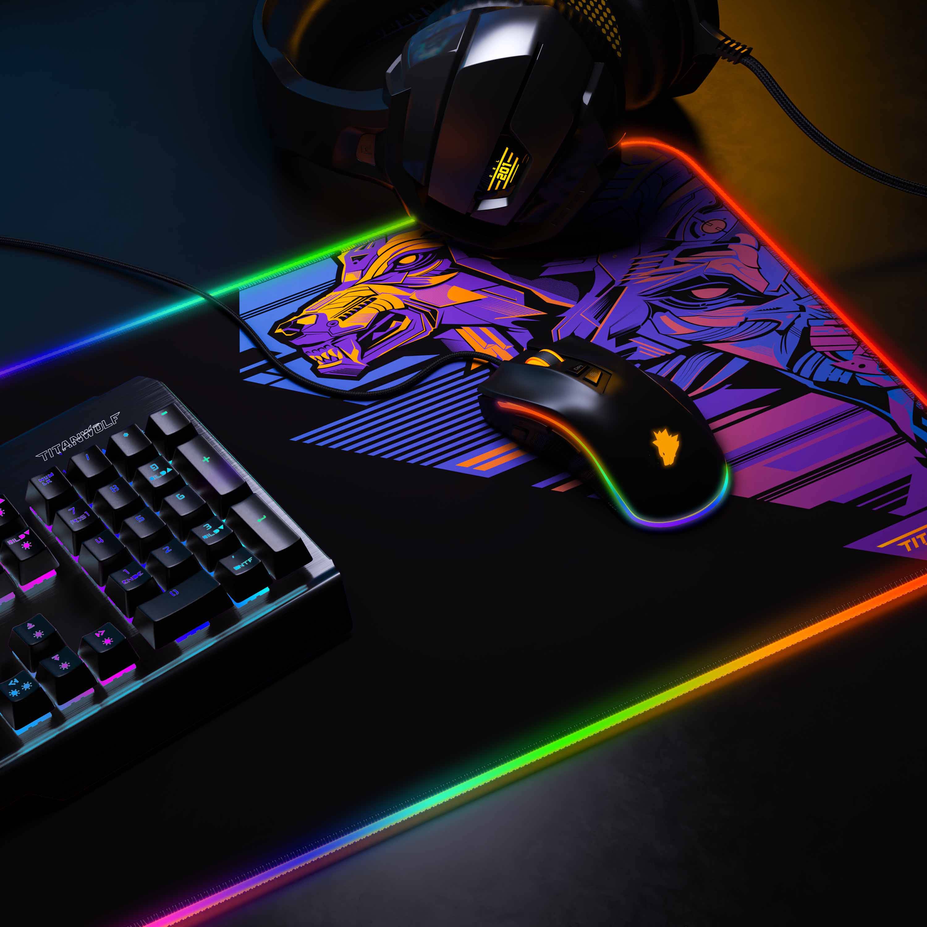 Titanwolf RGB Gaming Mauspad, Mousepad XL 800 x 300mm verbessert Präzision & Geschwindigkeit, Vector Gradient