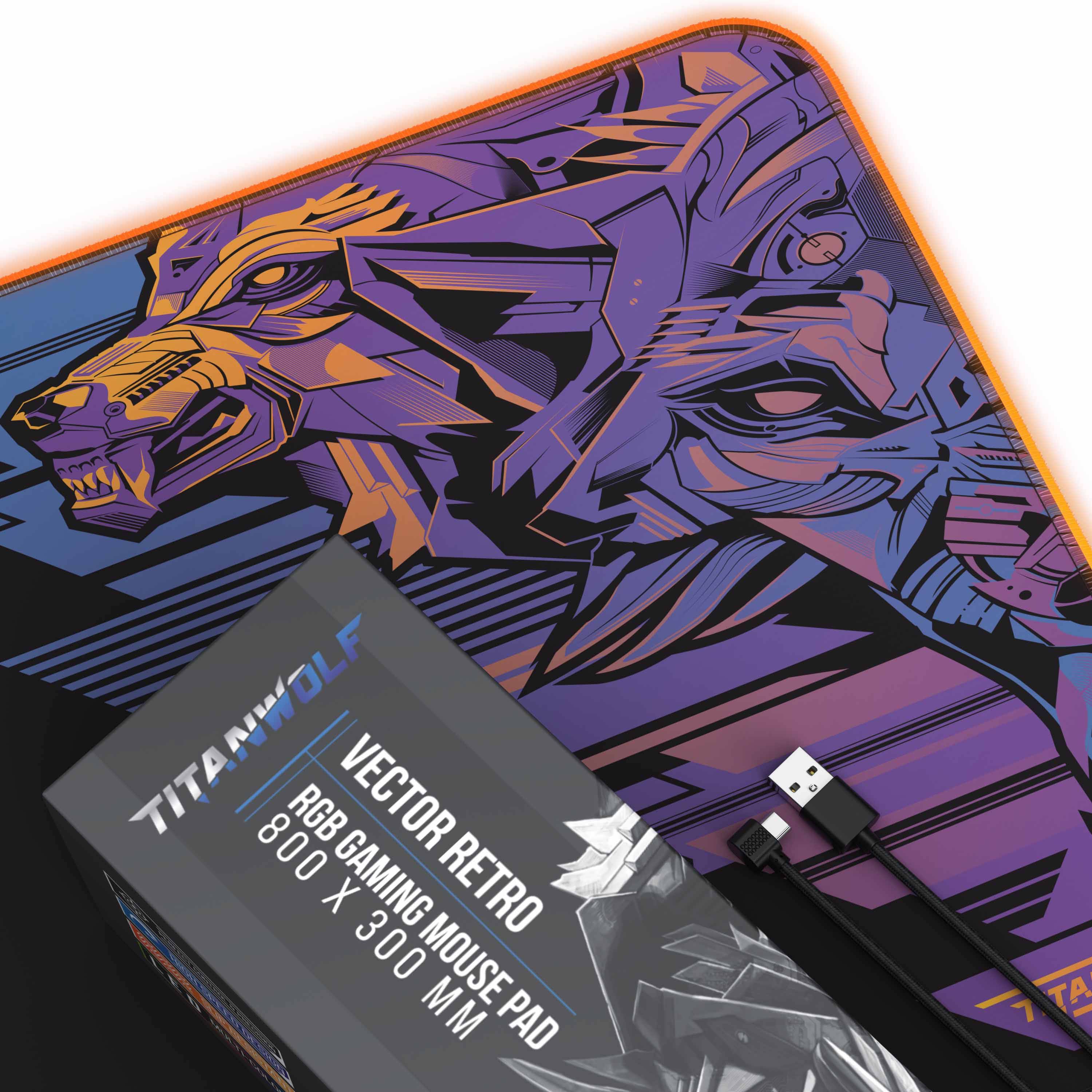 Titanwolf RGB Gaming Mauspad, Mousepad XL 800 x 300mm verbessert Präzision & Geschwindigkeit, Vector Gradient