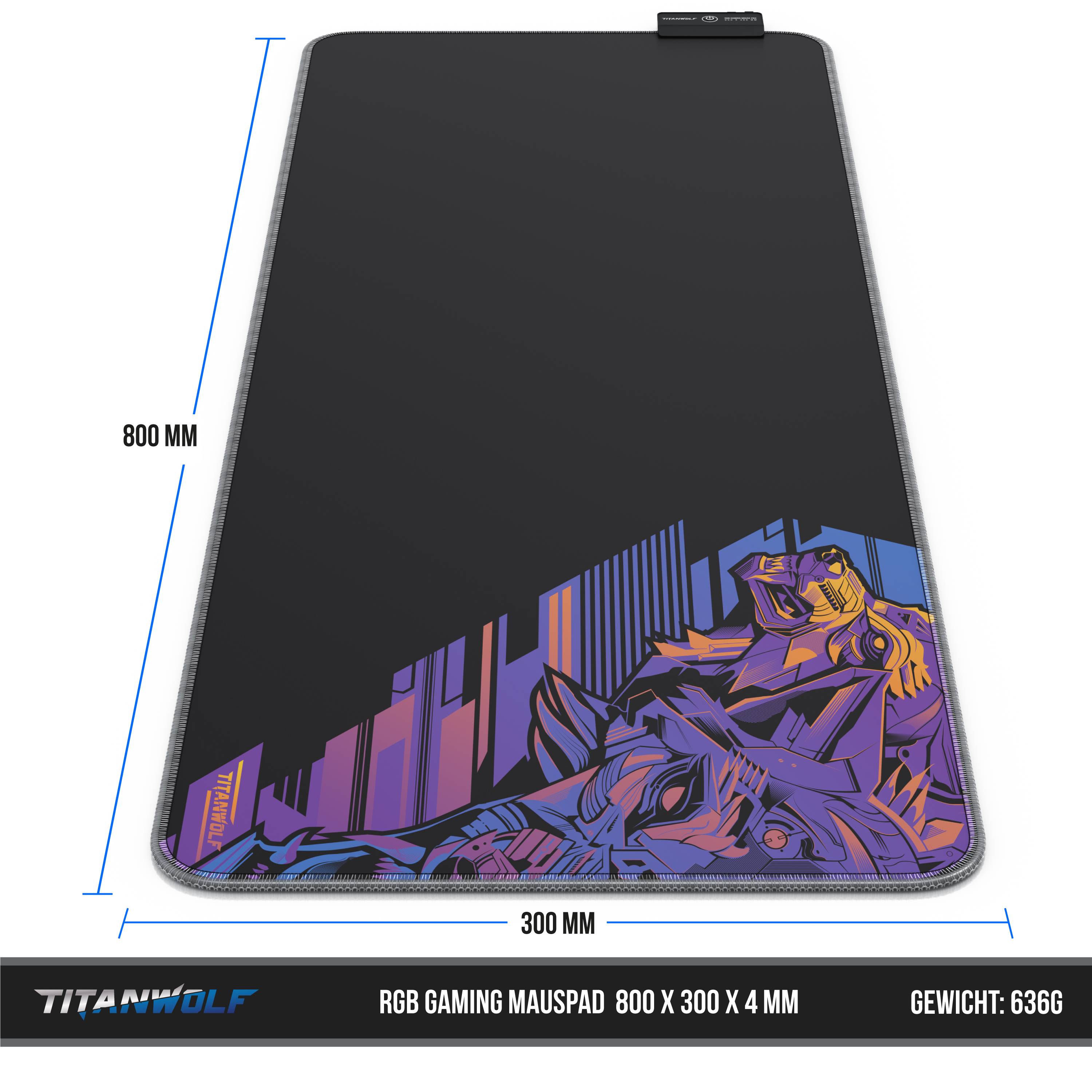 Titanwolf RGB Gaming Mauspad, Mousepad XL 800 x 300mm verbessert Präzision & Geschwindigkeit, Vector Gradient