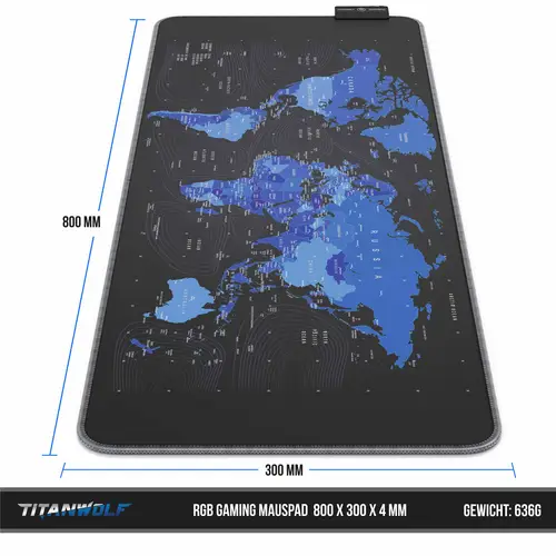 Titanwolf RGB Gaming Mauspad, Mousepad XL 800 x 300mm verbessert Präzision & Geschwindigkeit, Weltkarte blau Titanwolf RGB Gaming Mauspad, Mousepad XL 800 x 300mm verbessert Präzision & Geschwindigkeit, Weltkarte blau