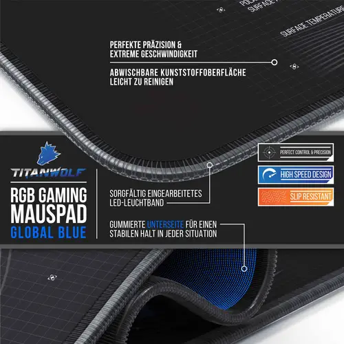 Titanwolf RGB Gaming Mauspad, Mousepad XL 800 x 300mm verbessert Präzision & Geschwindigkeit, Weltkarte blau Titanwolf RGB Gaming Mauspad, Mousepad XL 800 x 300mm verbessert Präzision & Geschwindigkeit, Weltkarte blau