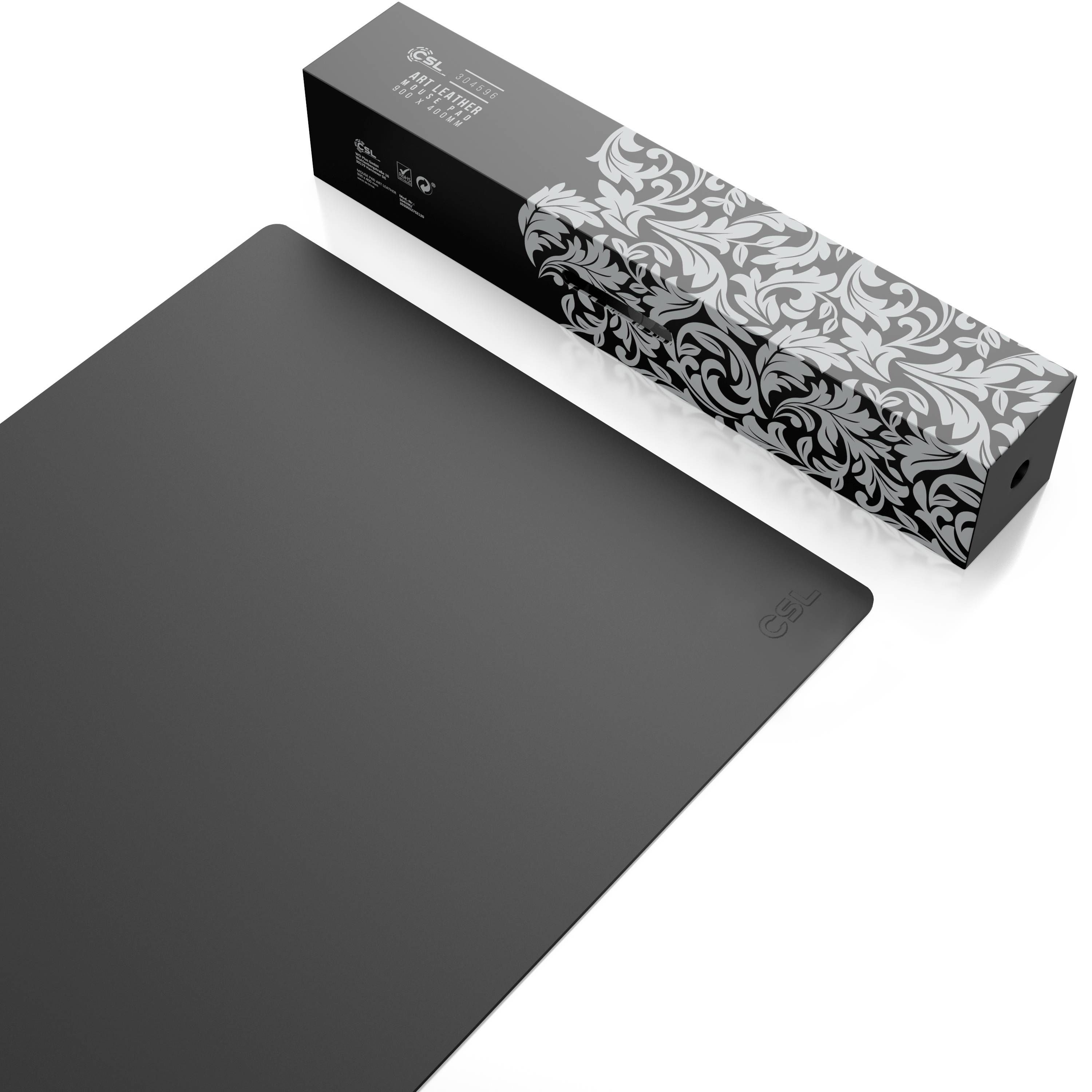 CSL Mauspad, Schreibtischunterlage XXL, Elegante Leder Optik, Mousepad 900 x 400 mm, schwarz mit Logo