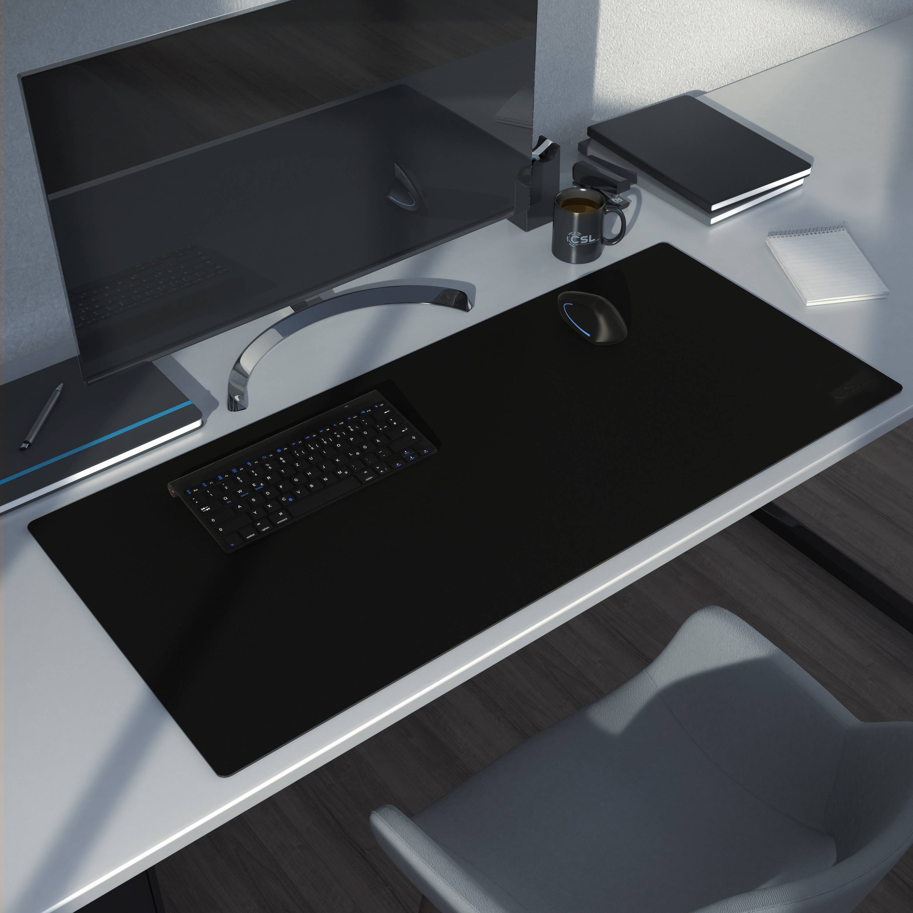CSL Mauspad, Schreibtischunterlage XXL, Elegante Leder Optik, Mousepad 900 x 400 mm, schwarz mit Logo