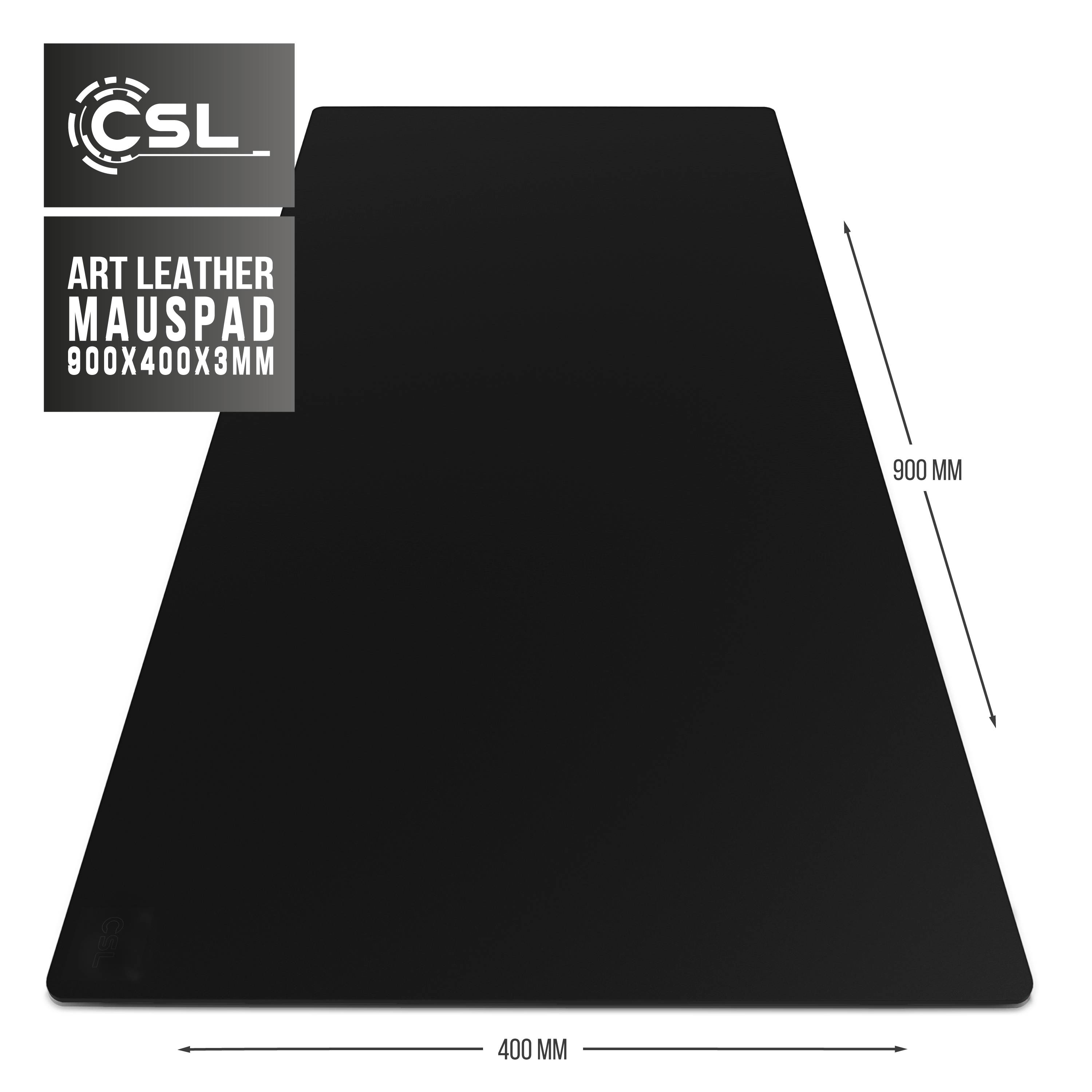 CSL Mauspad, Schreibtischunterlage XXL, Elegante Leder Optik, Mousepad 900 x 400 mm, schwarz mit Logo
