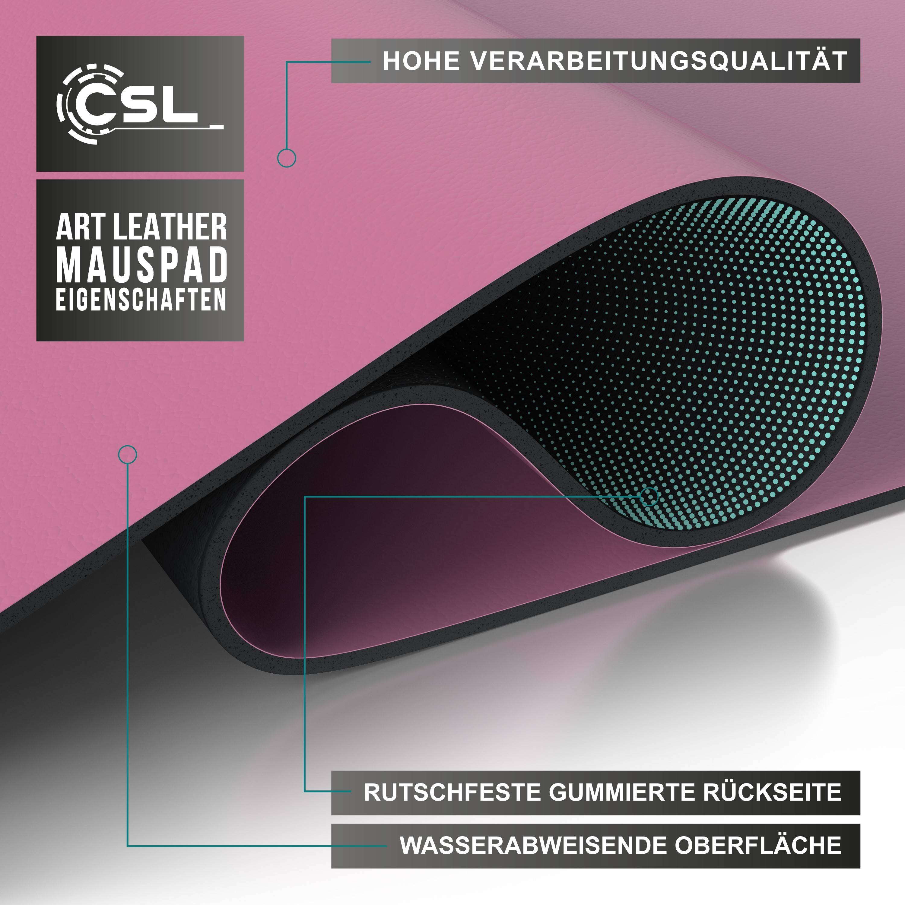 CSL Mauspad, Schreibtischunterlage XXL, Elegante Leder Optik, Mousepad 900 x 400 mm, Dunkelrosa