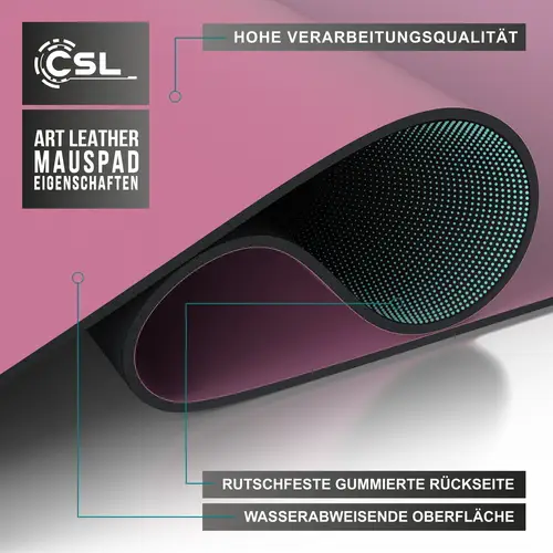 CSL Mauspad, Schreibtischunterlage XXL, Elegante Leder Optik, Mousepad 900 x 400 mm, Dunkelrosa CSL Mauspad, Schreibtischunterlage XXL, Elegante Leder Optik, Mousepad 900 x 400 mm, Dunkelrosa