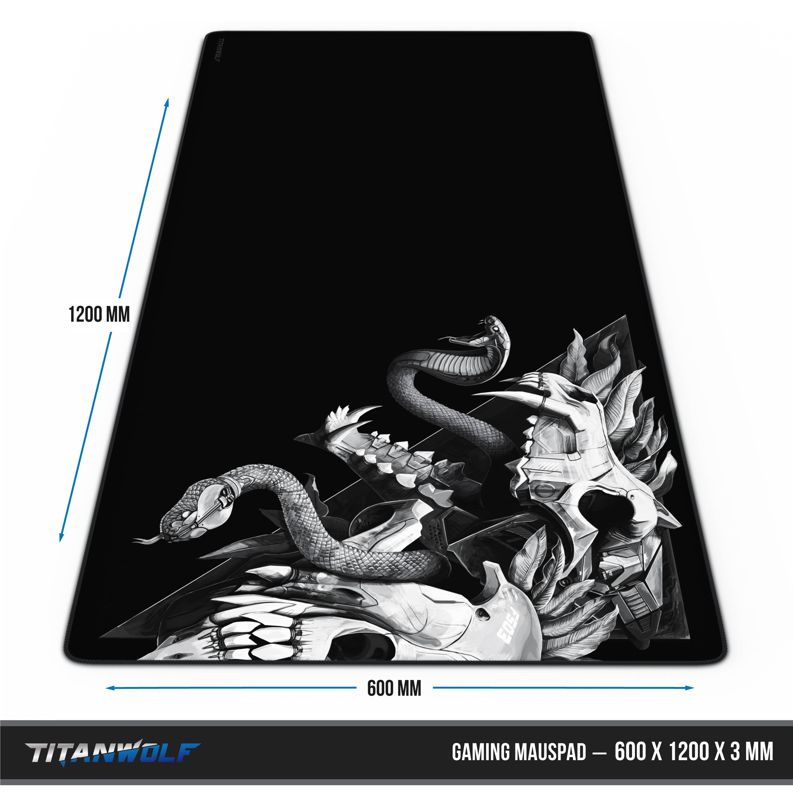 Titanwolf Gaming Mauspad, XXXL Speed Mousepad 1200 x 600 mm, Geschwindigkeit & Präzision, Wolf Skull