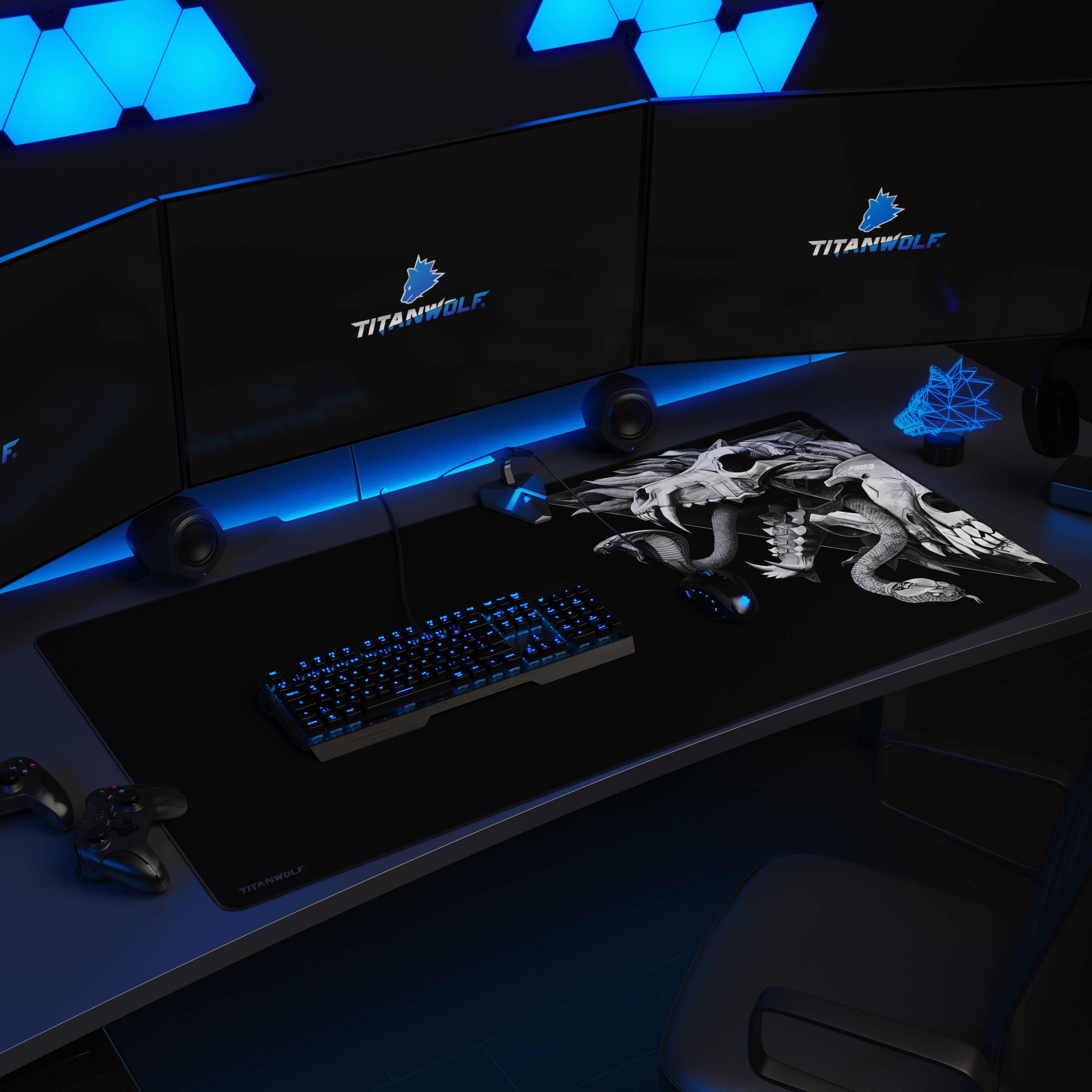 Titanwolf Gaming Mauspad, XXXL Speed Mousepad 1200 x 600 mm, Geschwindigkeit & Präzision, Wolf Skull