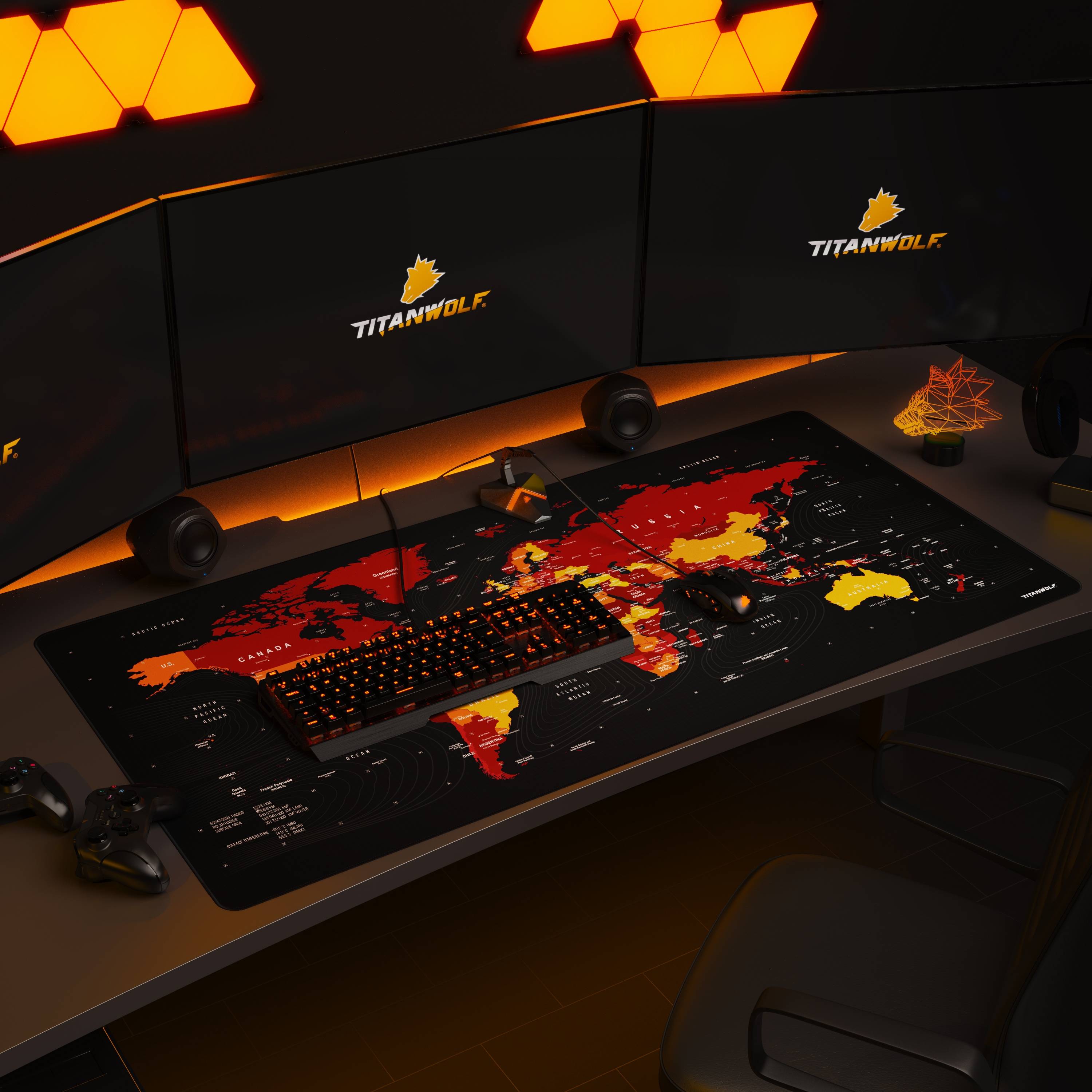 Titanwolf Gaming Mauspad, XXXL Speed Mousepad 1200 x 600 mm, Geschwindigkeit & Präzision, Weltkarte rot