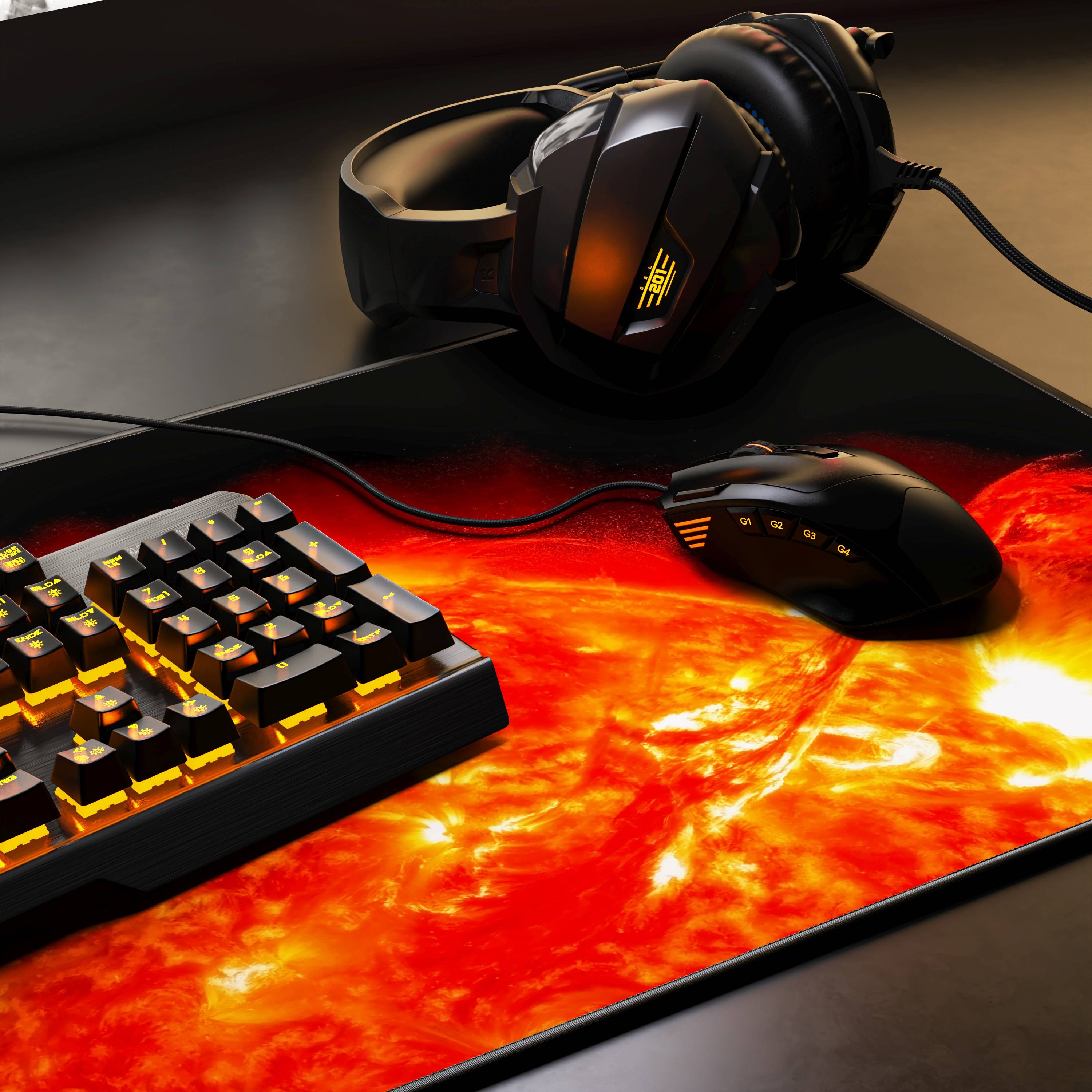 CSL Gaming Mauspad, XXL Schreibtischunterlage 900 x 400mm, Präzision & Geschwindigkeit, Rote Sonne