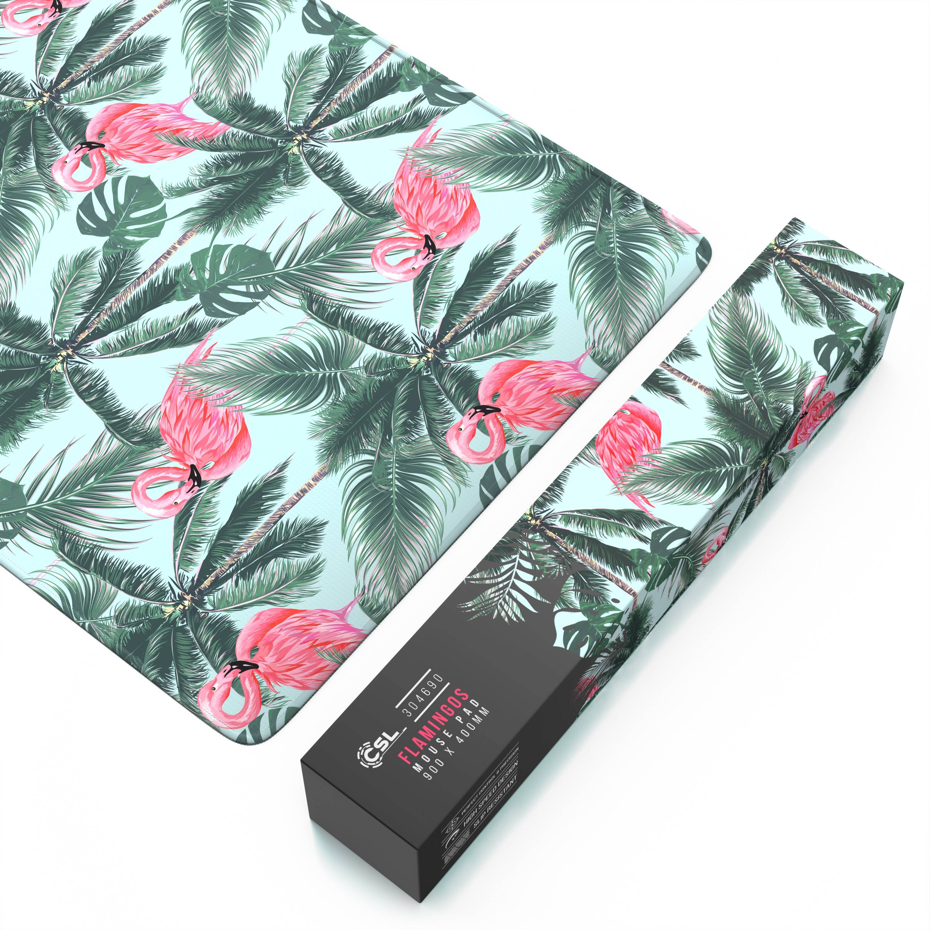 CSL Gaming Mauspad, XXL, 900 x 400 x 3 mm, Schreibtischunterlage, extralarge, waschbar, Flamingos