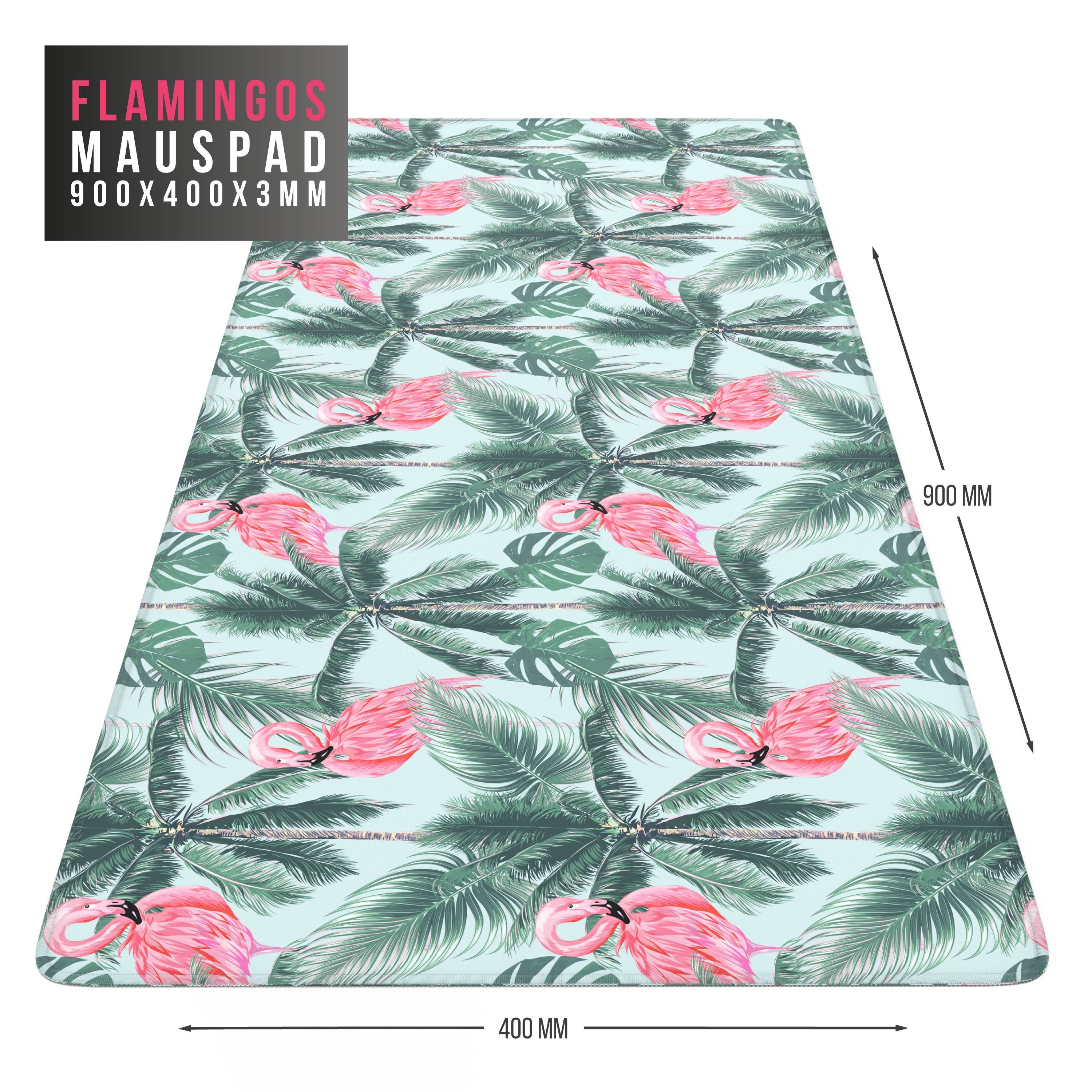 CSL Gaming Mauspad, XXL, 900 x 400 x 3 mm, Schreibtischunterlage, extralarge, waschbar, Flamingos