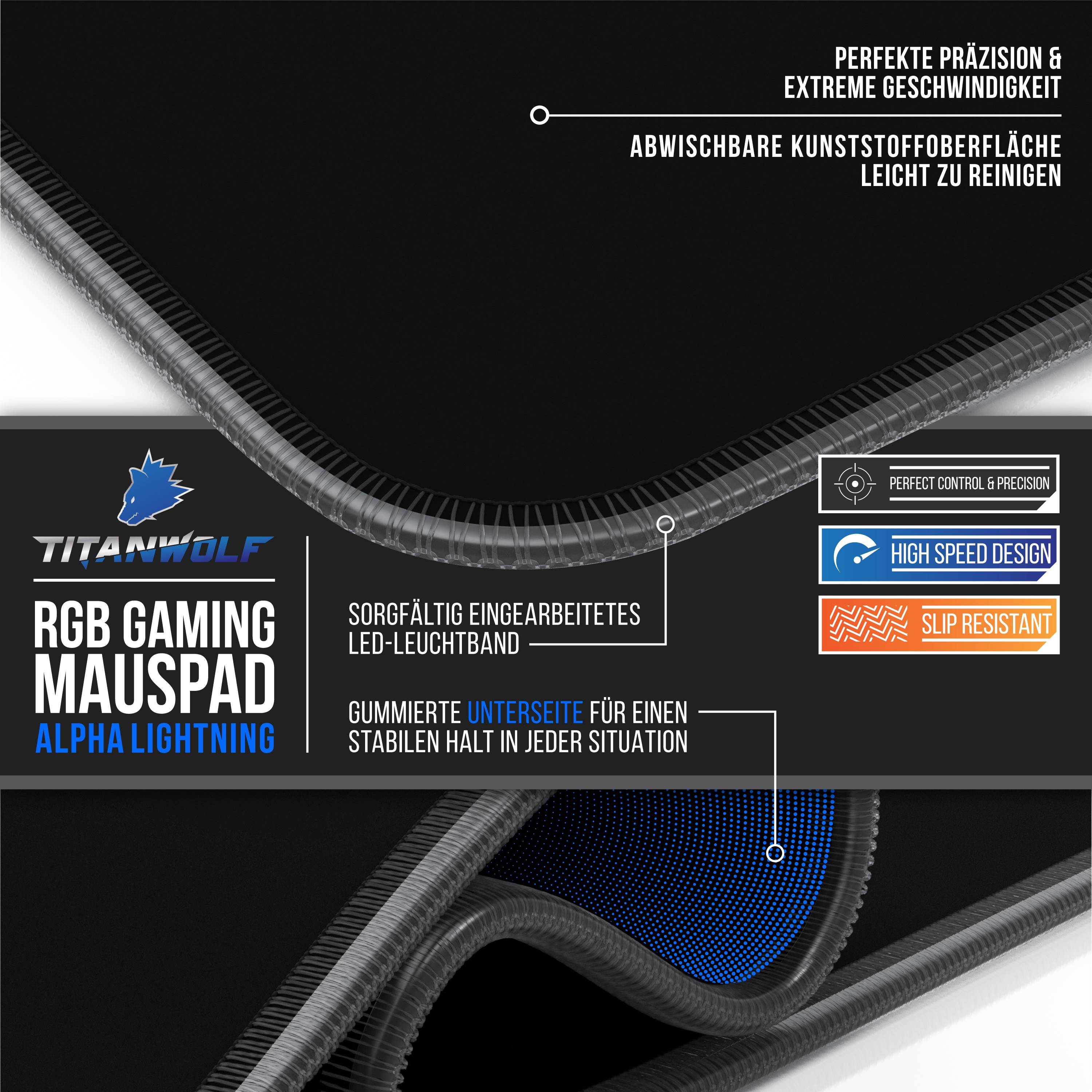 Titanwolf RGB Gaming Mauspad, Mousepad 900 x 400 mm, verbessert Präzision & Geschwindigkeit, schwarz