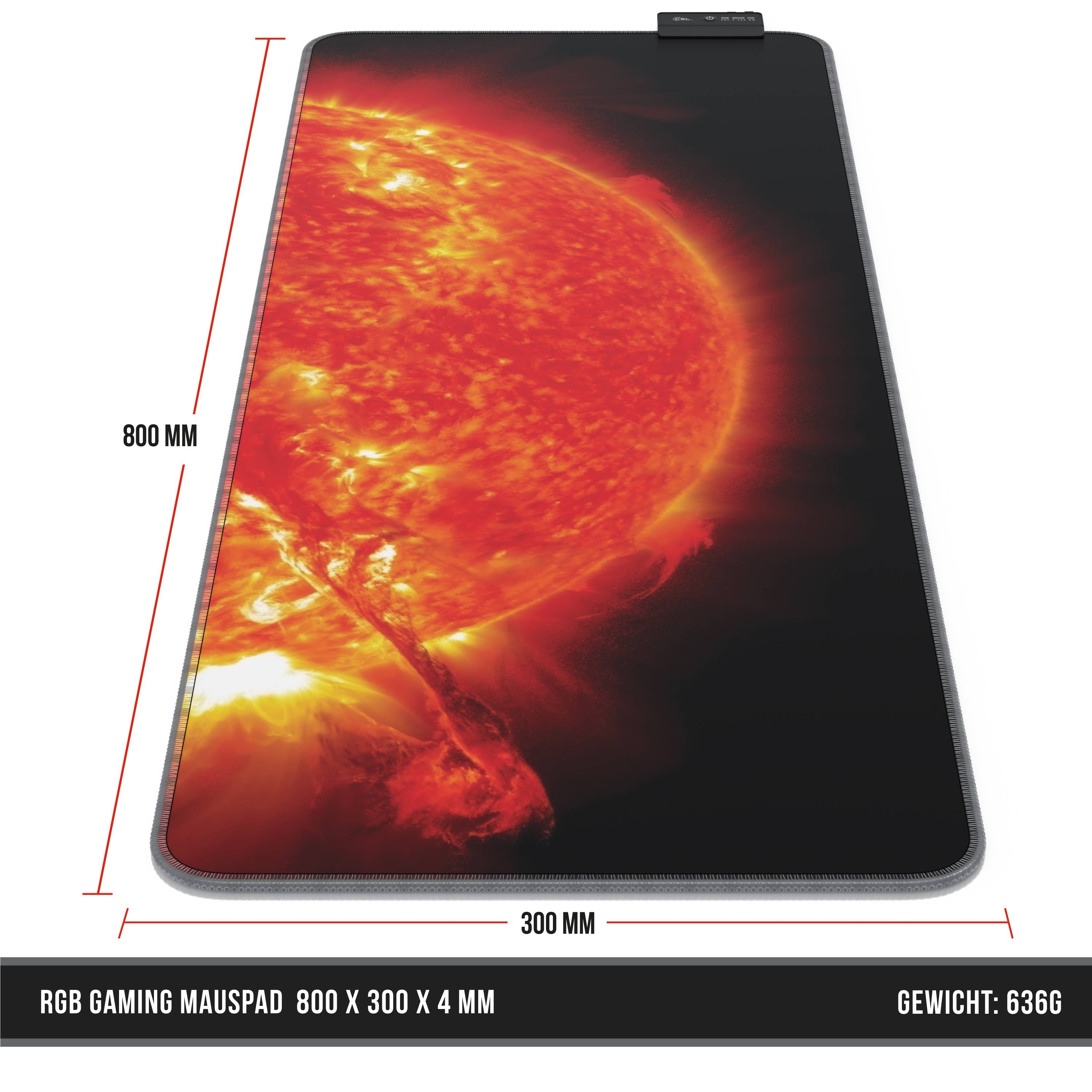 CSL RGB Gaming Mauspad, Gaming Mauspad - 800 x 300 mm XL Mousepad - LED Multi Color, Rote Sonne