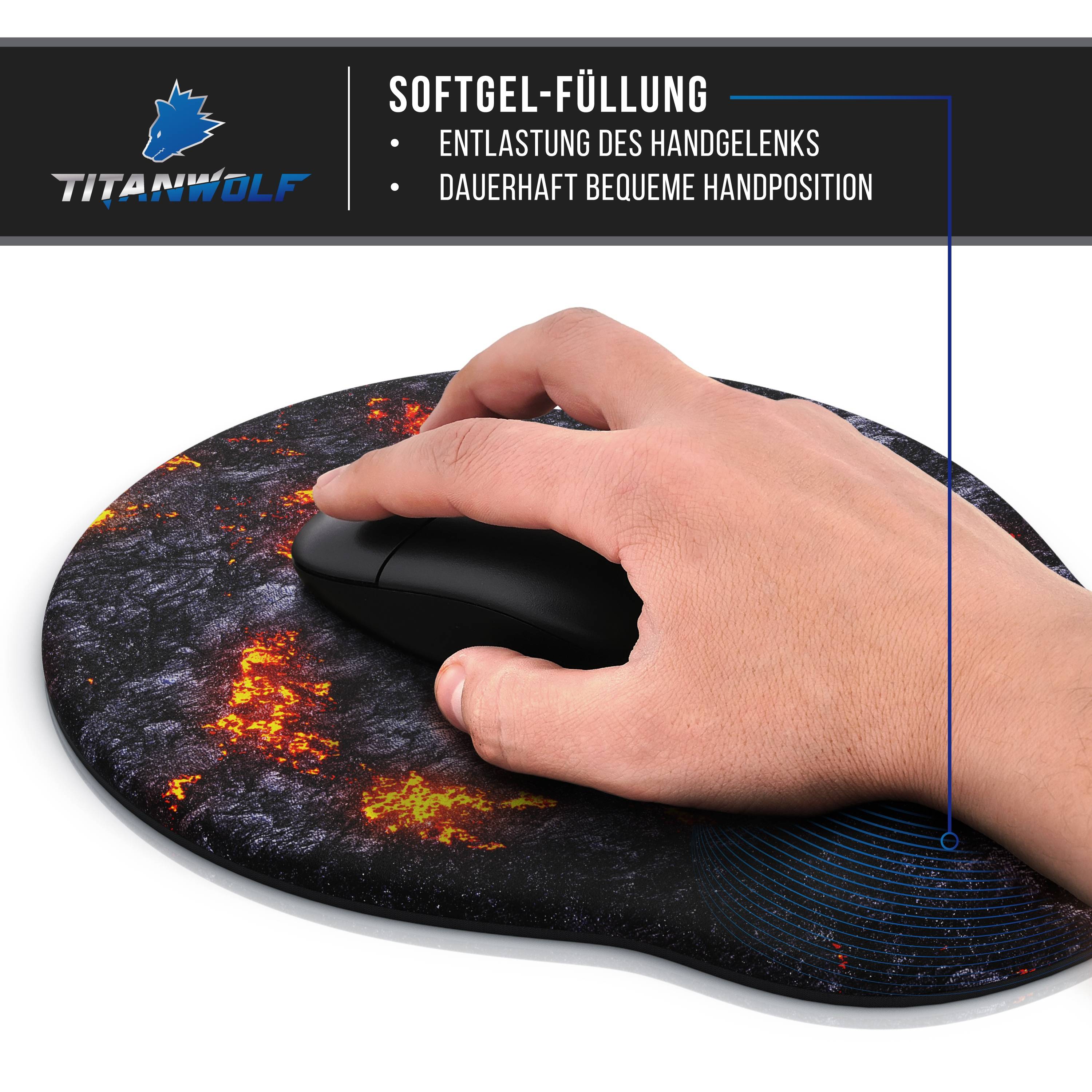 Titanwolf Gaming Mauspad mit Handgelenkauflage, Office Gel Mousepad mit Handgelenkpolster, Lava