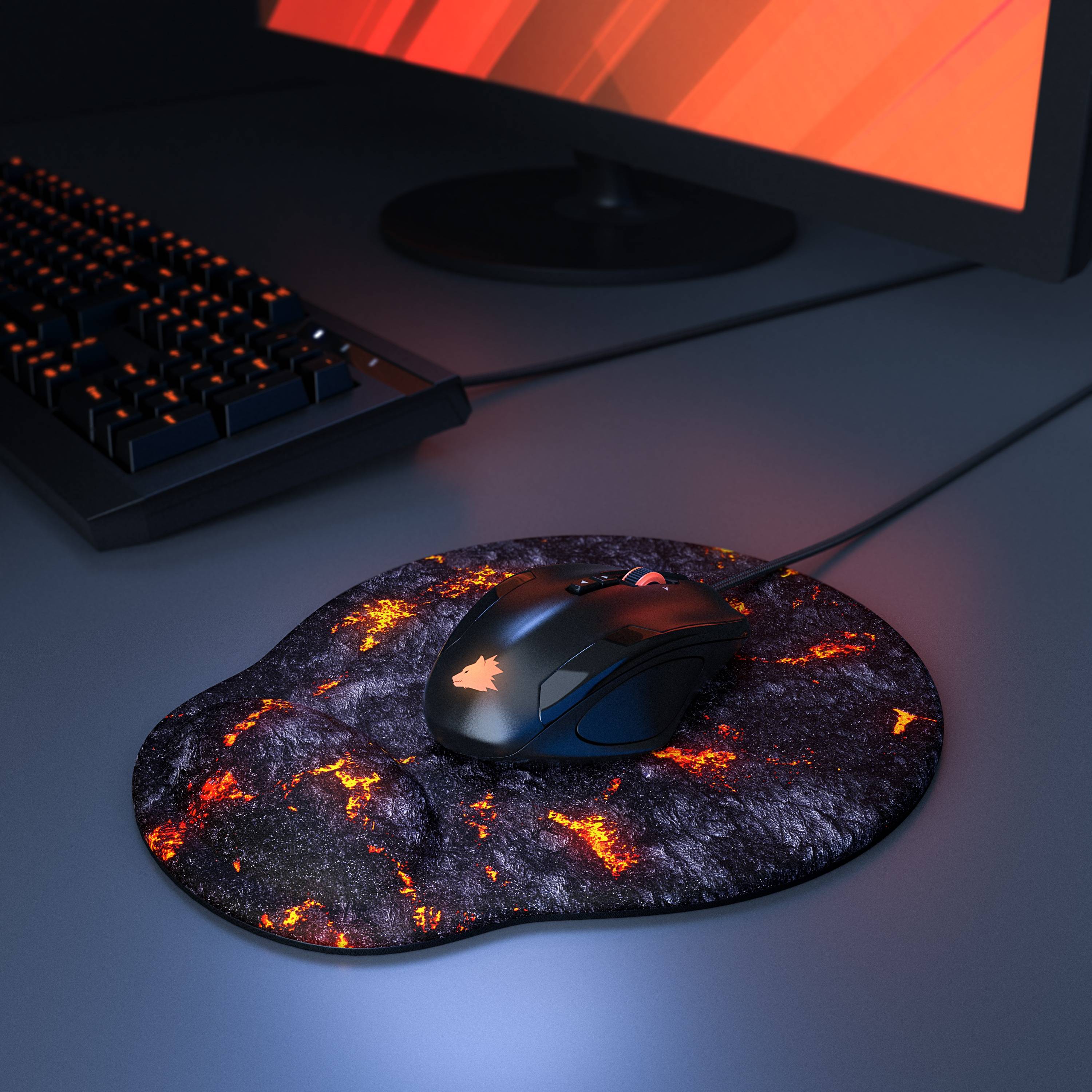 Titanwolf Gaming Mauspad mit Handgelenkauflage, Office Gel Mousepad mit Handgelenkpolster, Lava