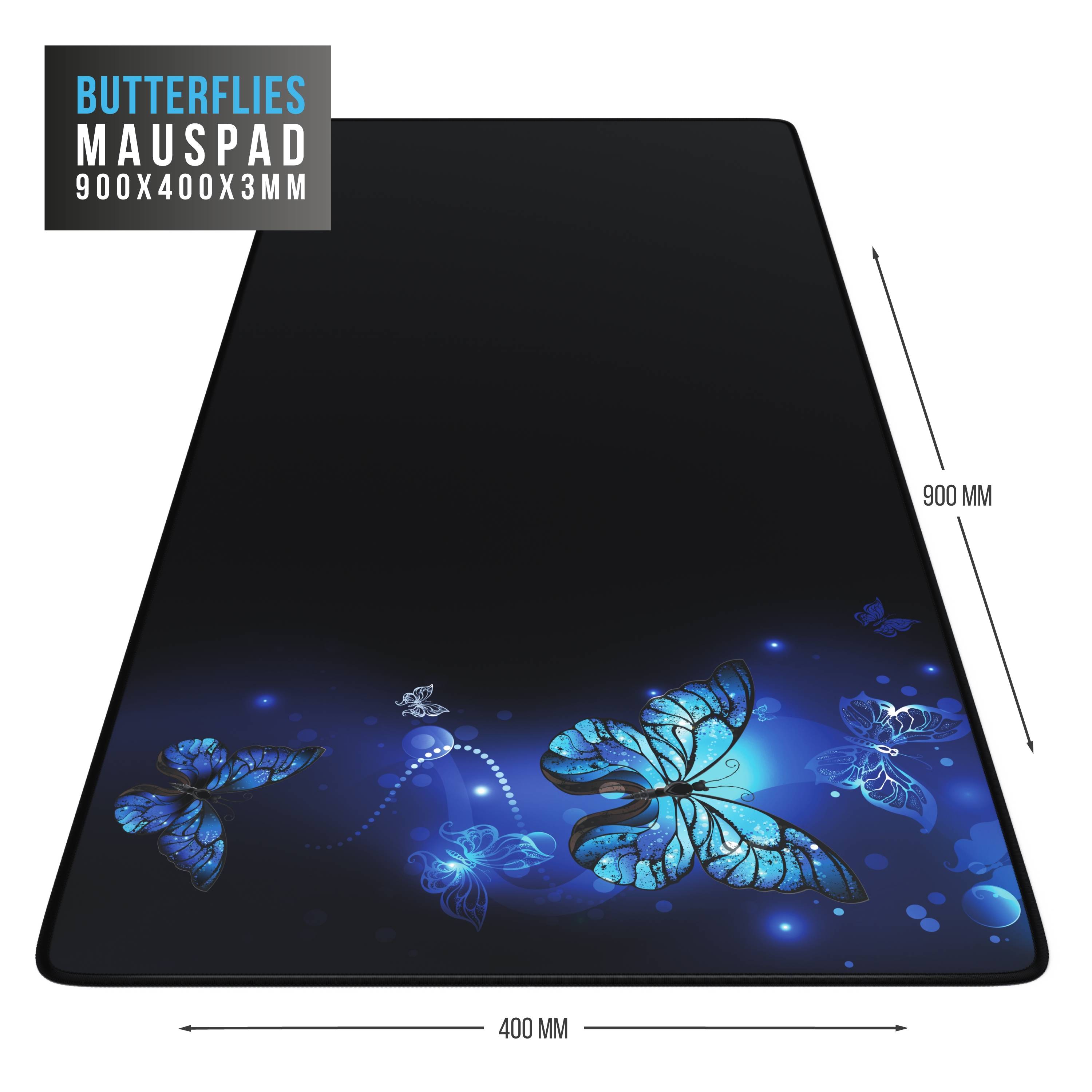 CSL Gaming Mauspad, XXL, 900 x 400 x 3 mm, Schreibtischunterlage, extralarge, waschbar, Schmetterlinge